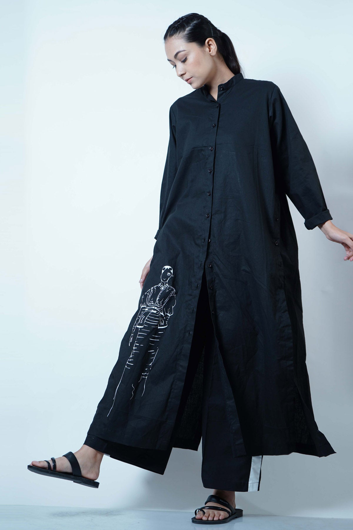 Black High Slit Tunic Set