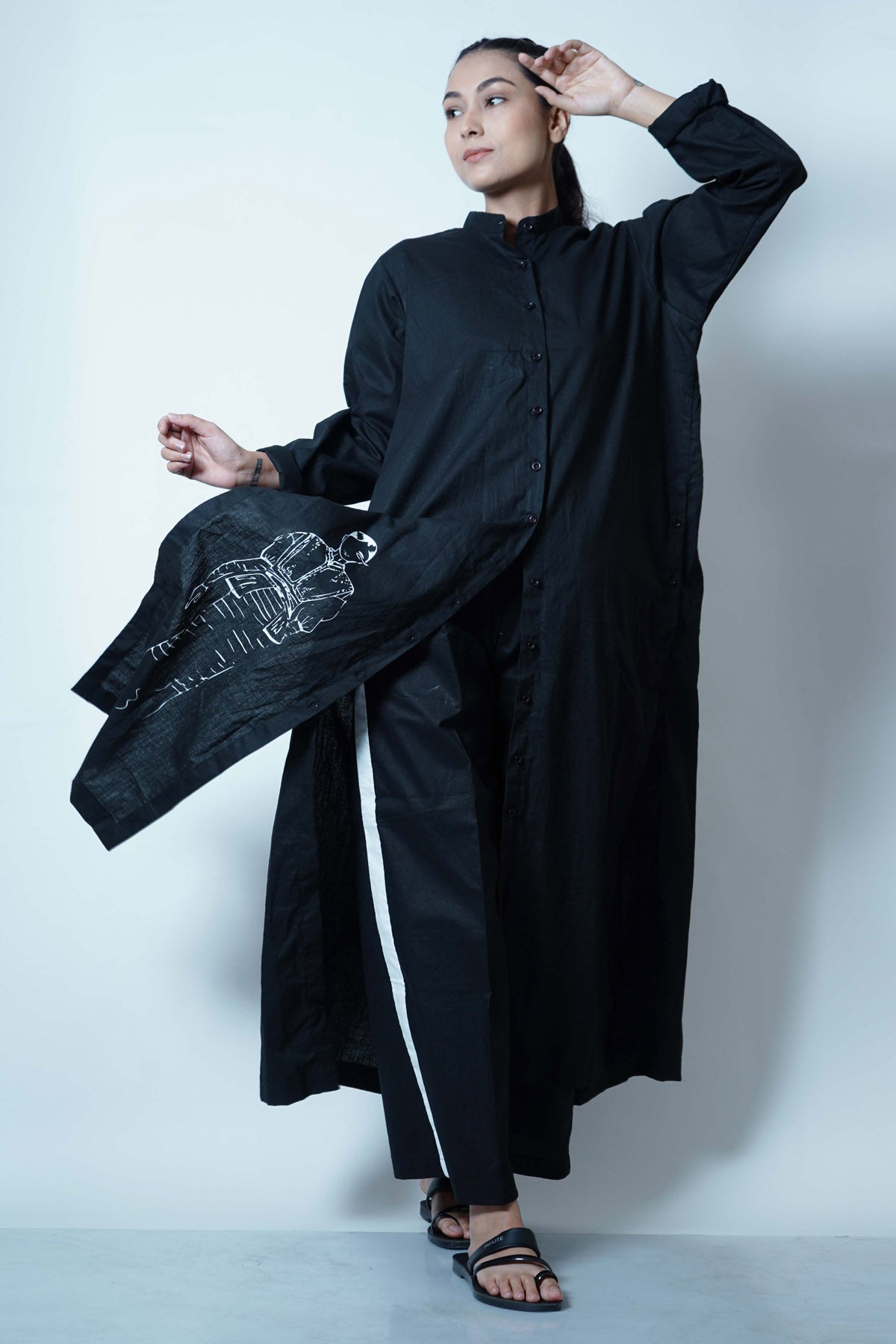 Black High Slit Tunic Set