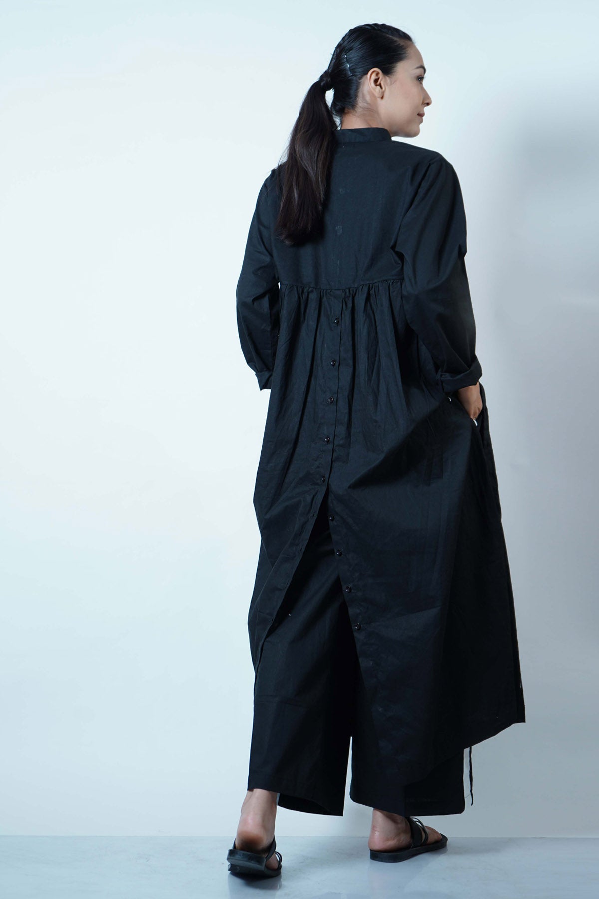 Black High Slit Tunic Set