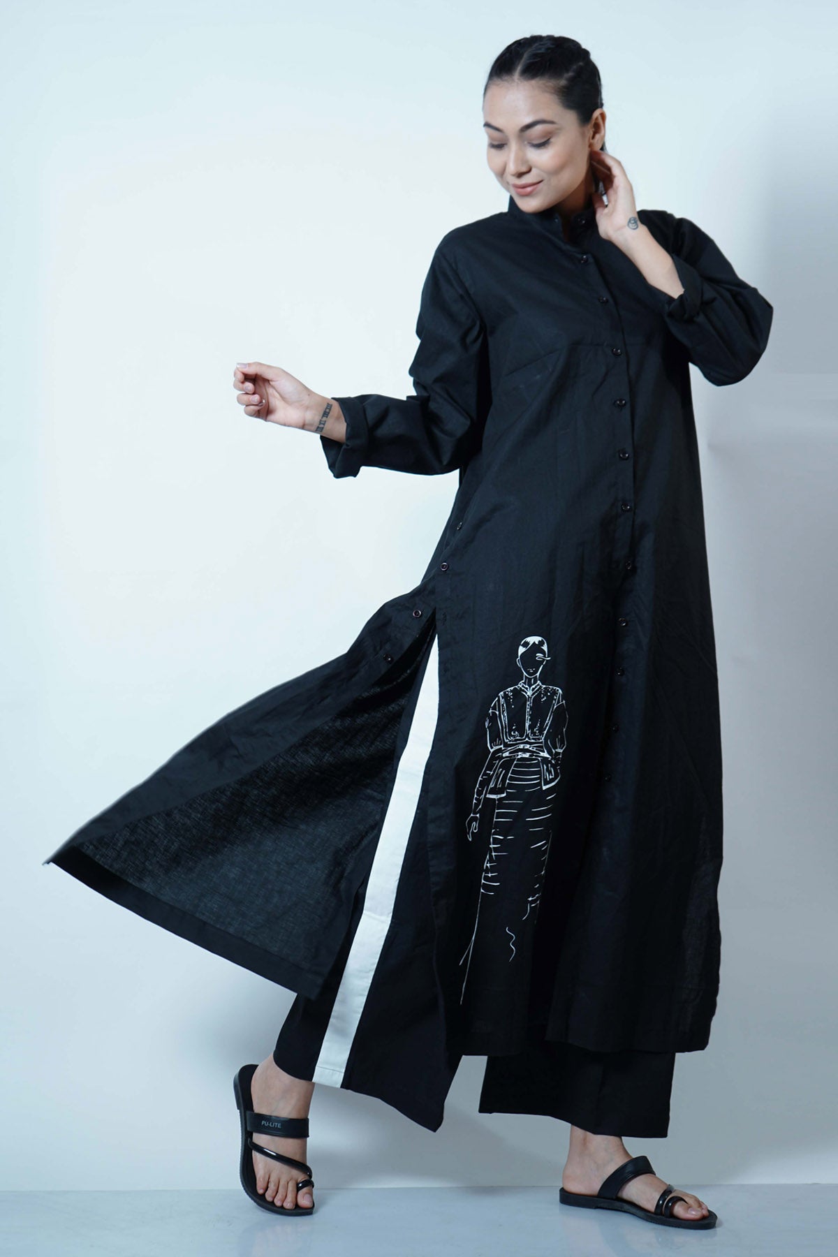 Black High Slit Tunic Set