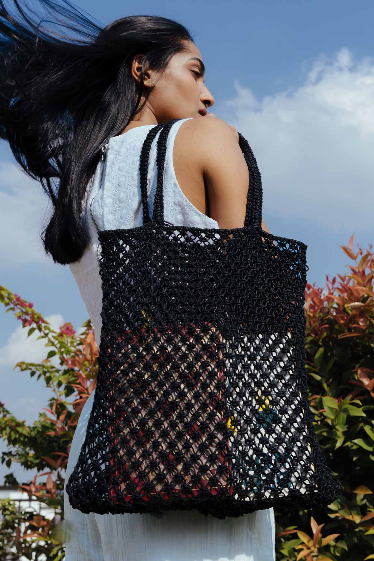 Black Jute Chords Tote Bag