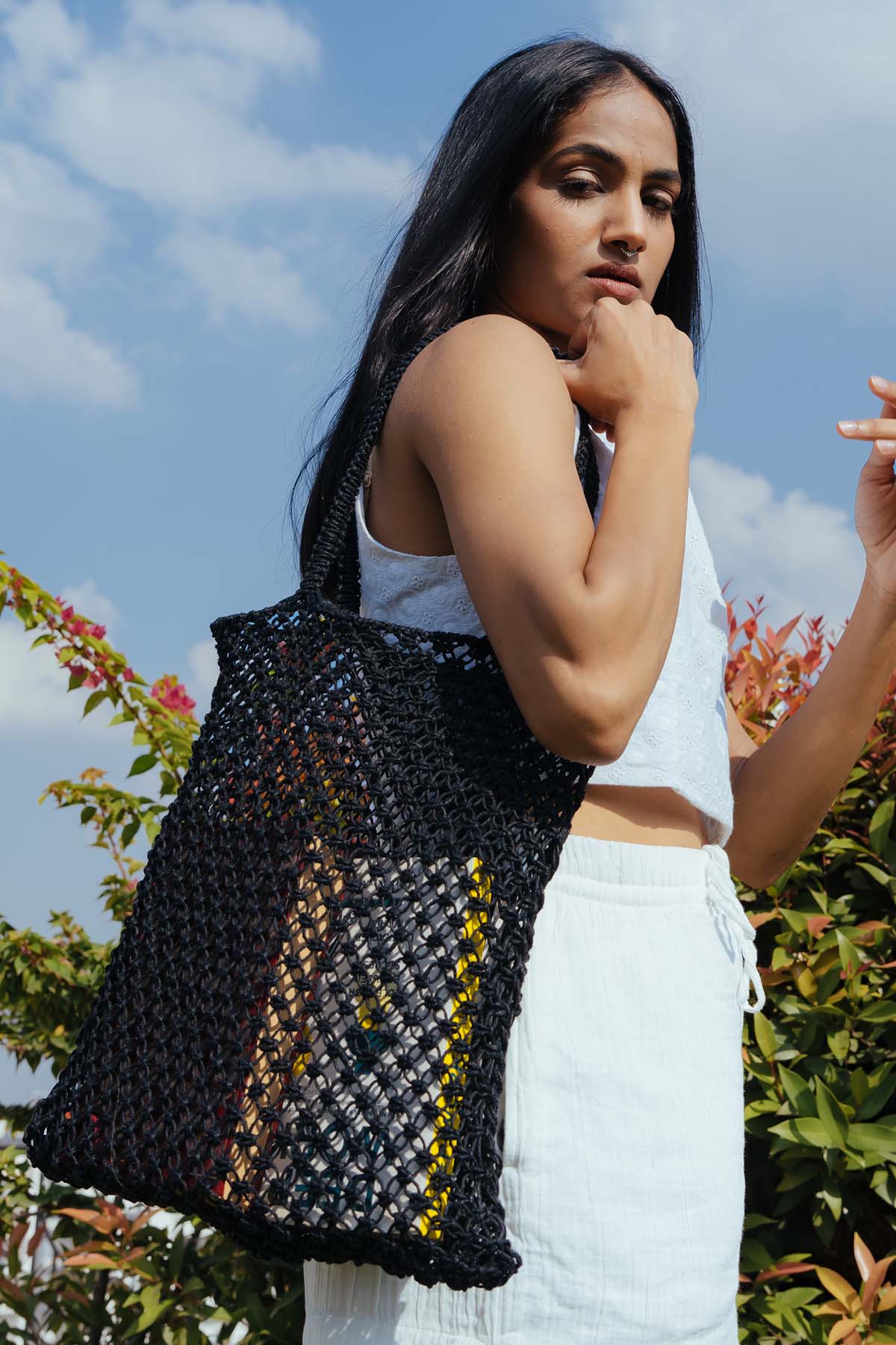 Black Jute Chords Tote Bag