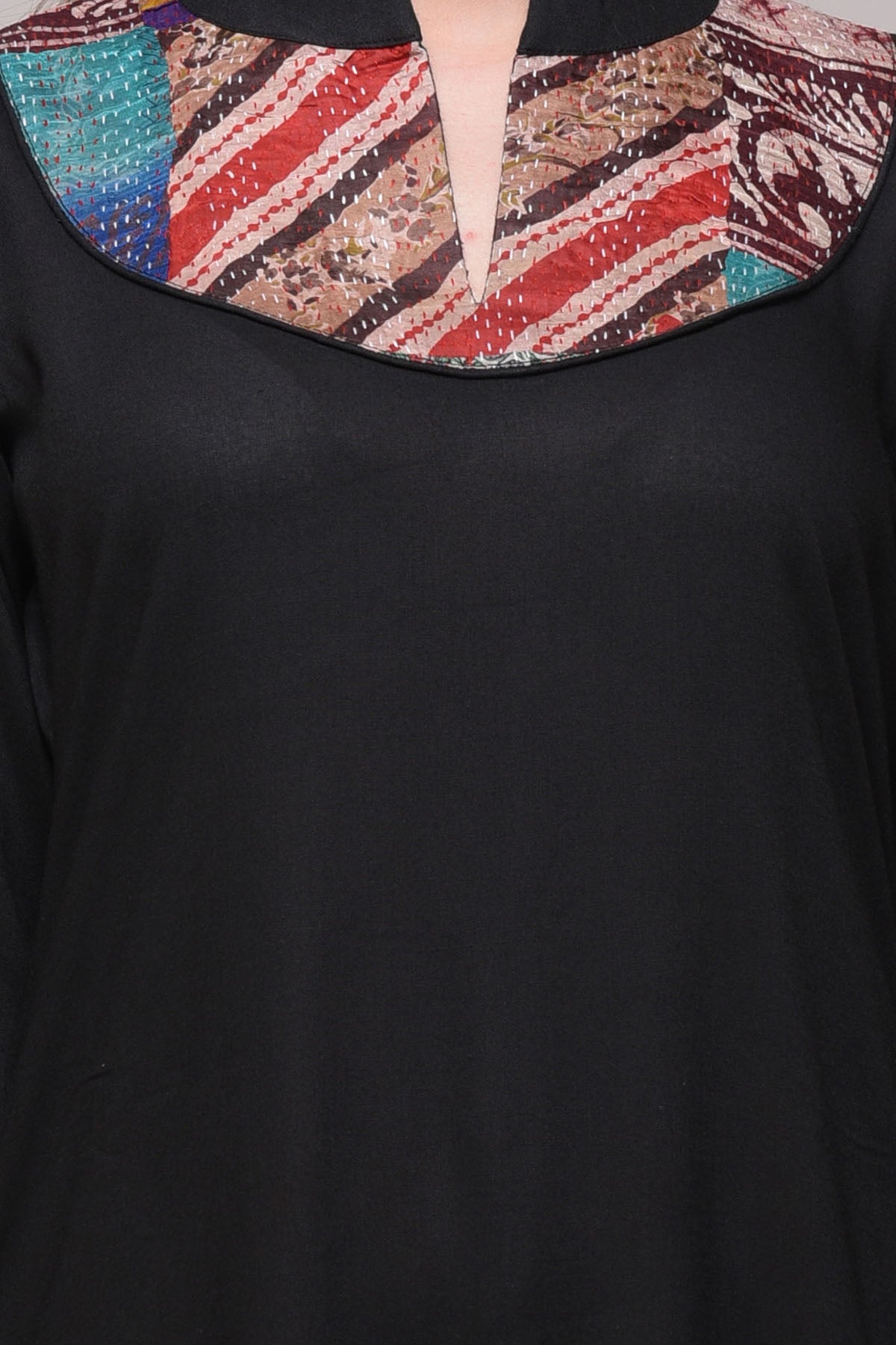 Black Kantha Cotton Silk Kurta