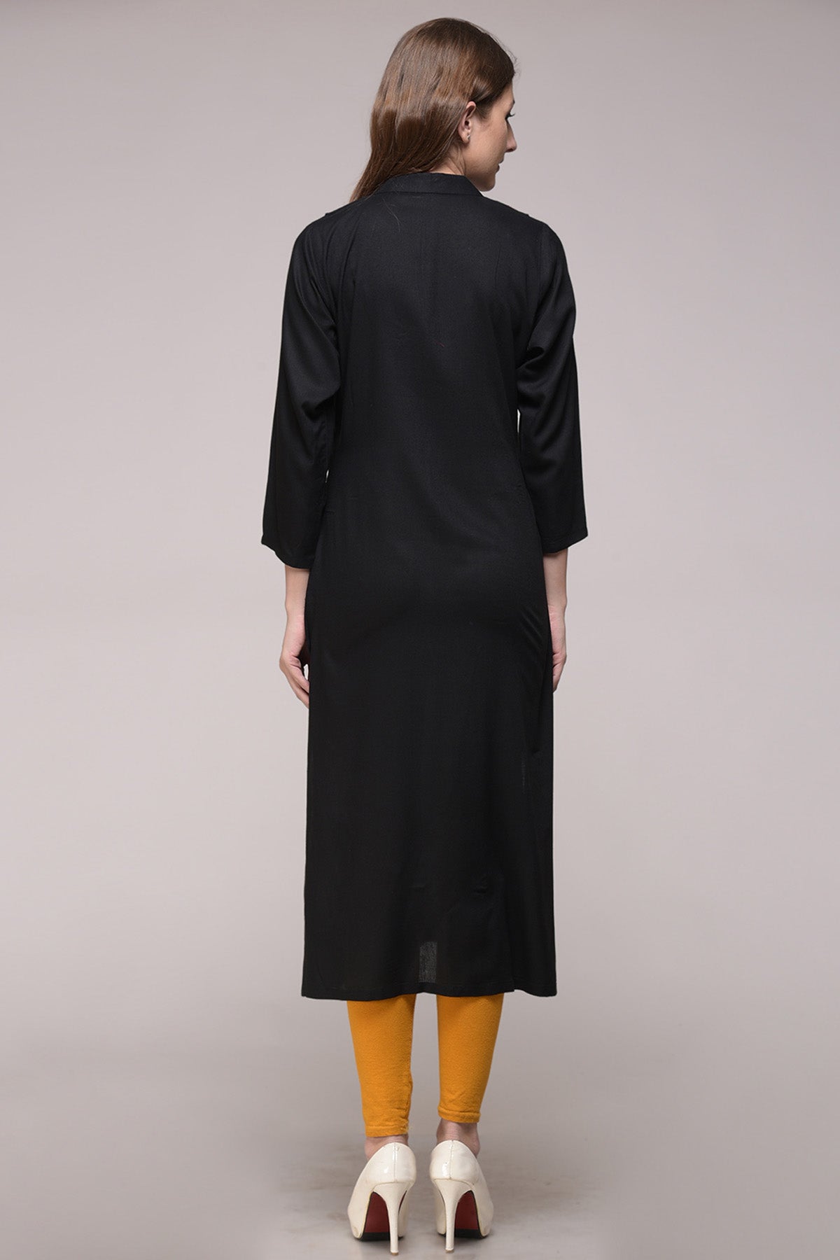 Black Kantha Cotton Silk Kurta