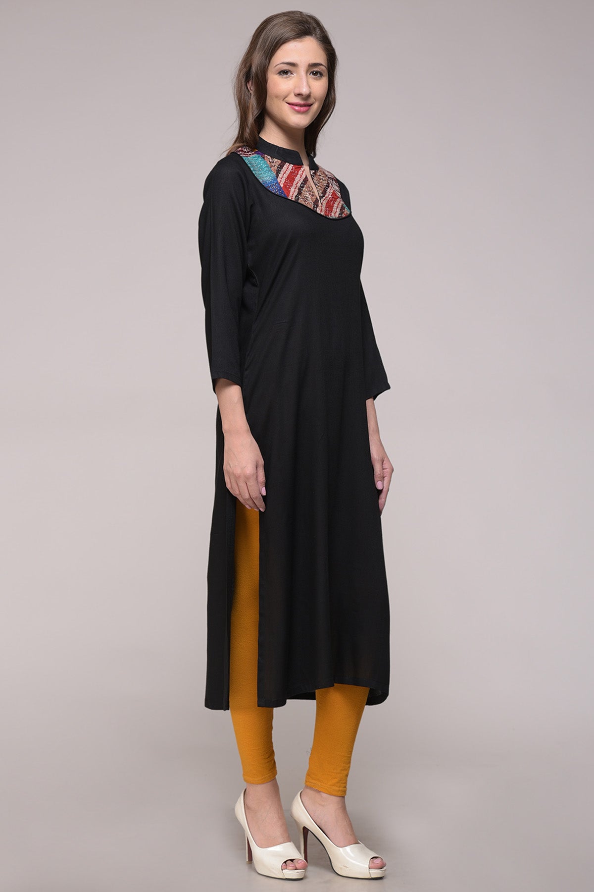 Black Kantha Cotton Silk Kurta