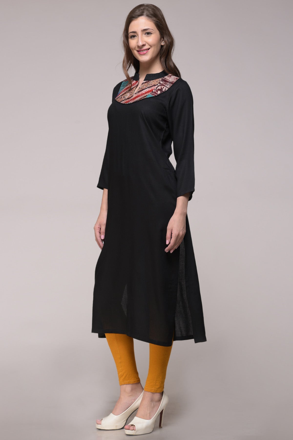 Black Kantha Cotton Silk Kurta