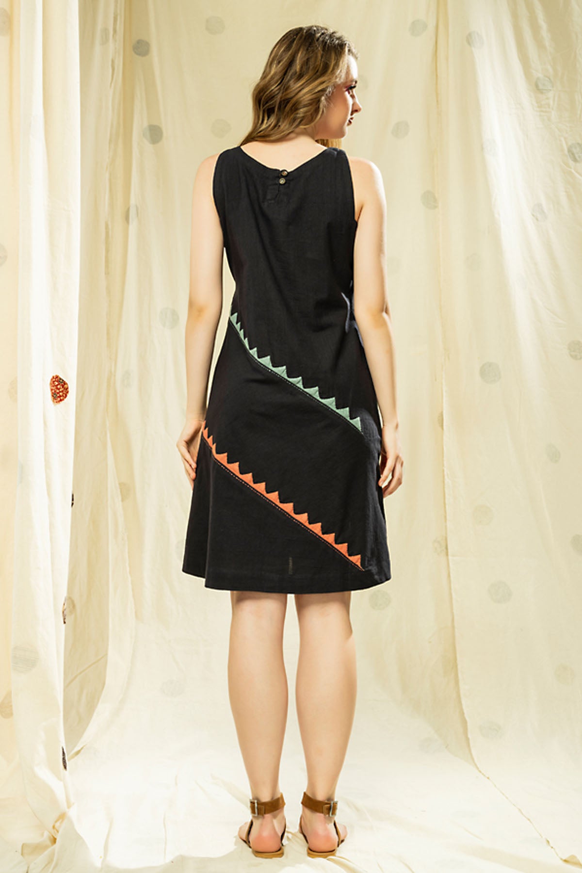 Black Khadi Stripes Mini Dress