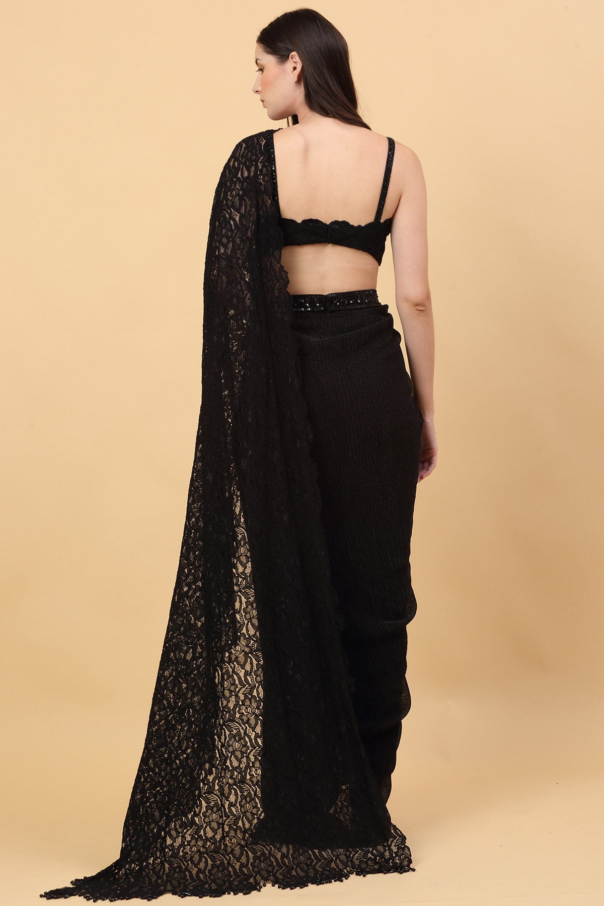 Black Laced Drape Saree