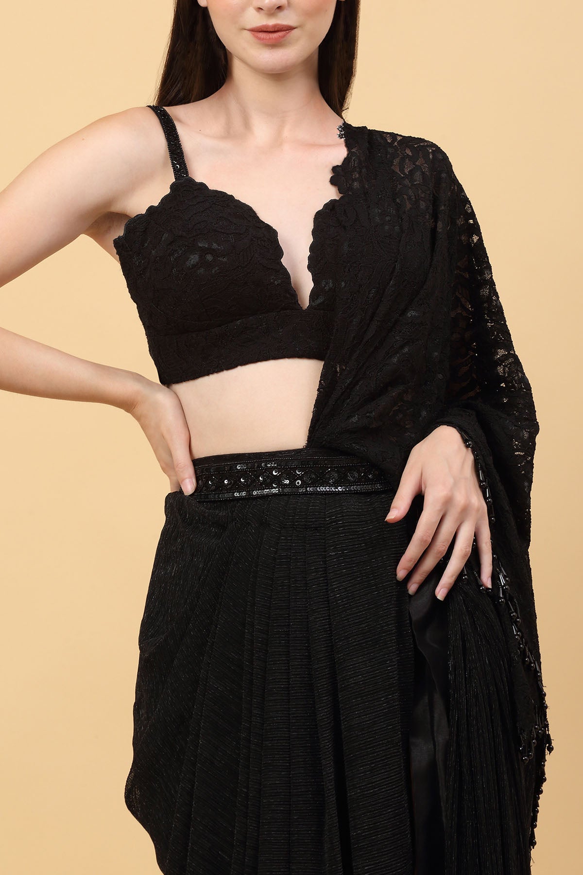 Black Laced Drape Saree