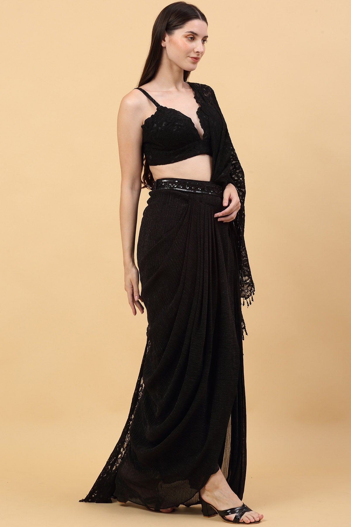 Black Laced Drape Saree