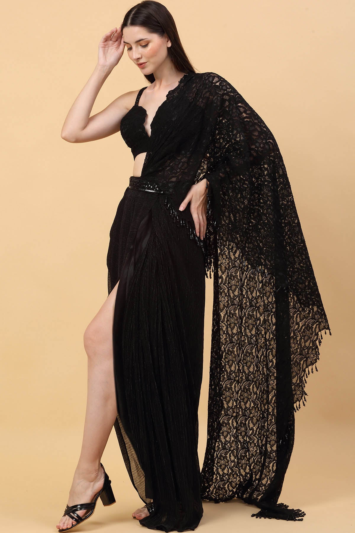 Black Laced Drape Saree
