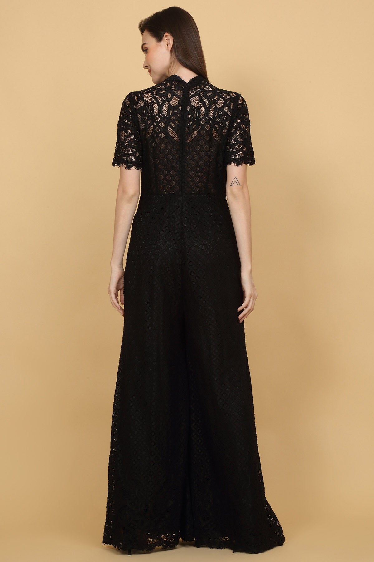 Black Laced High Neck Jumpsuit
