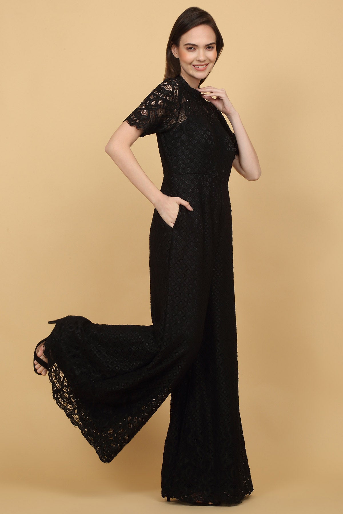 Black Laced High Neck Jumpsuit