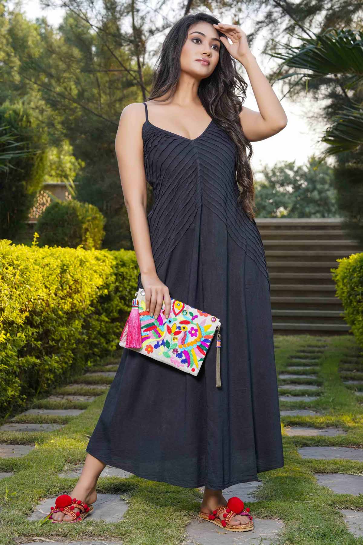 Black Linen Cotton Long Dress