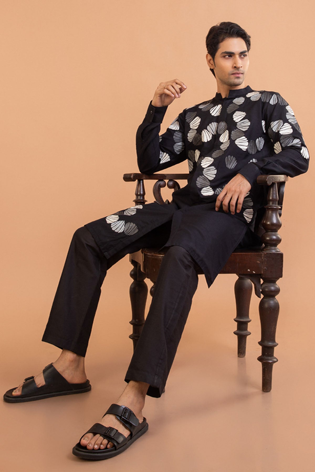 Black Mandarin Collar Kurta Set