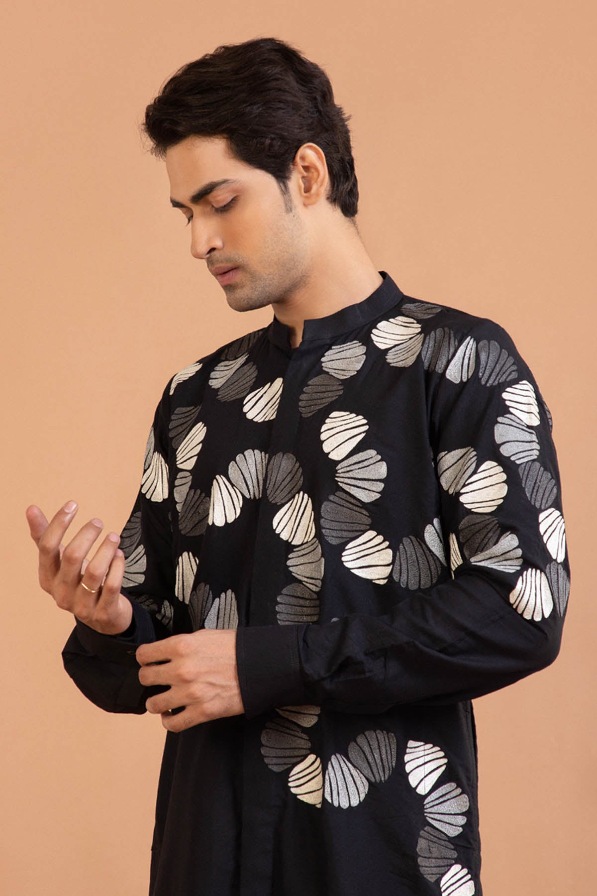 Black Mandarin Collar Kurta Set