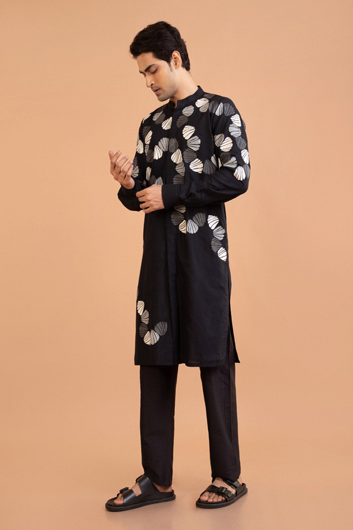 Black Mandarin Collar Kurta Set