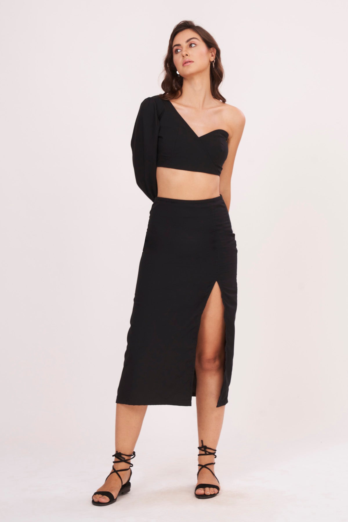Black One Shoulder Top & Skirt Set