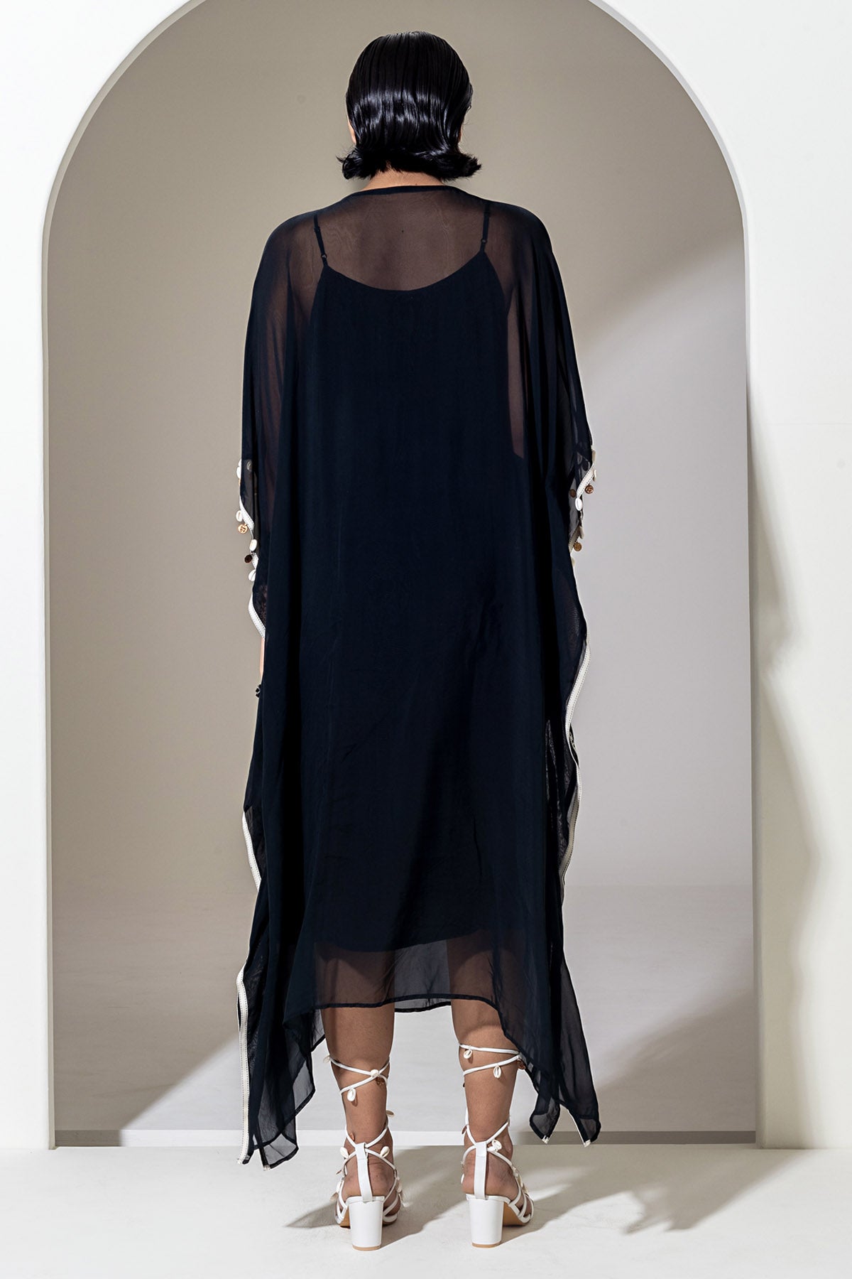 Black Organza Beaded Kaftan