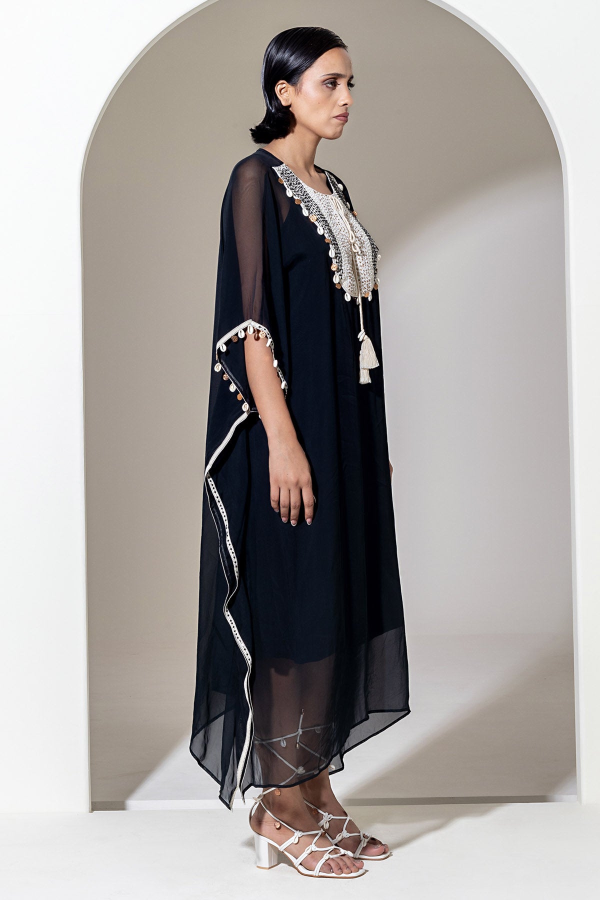 Black Organza Beaded Kaftan