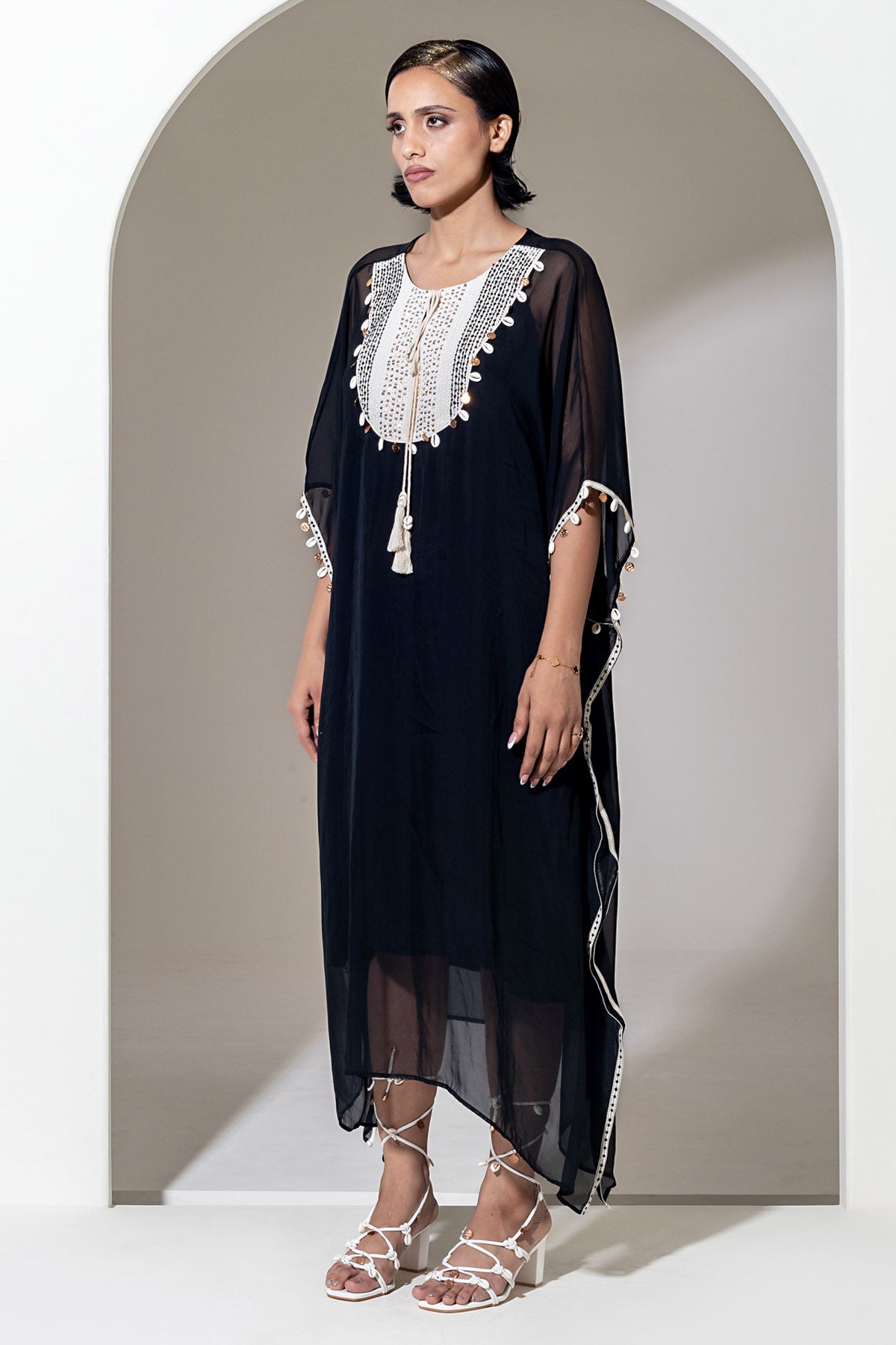 Black Organza Beaded Kaftan