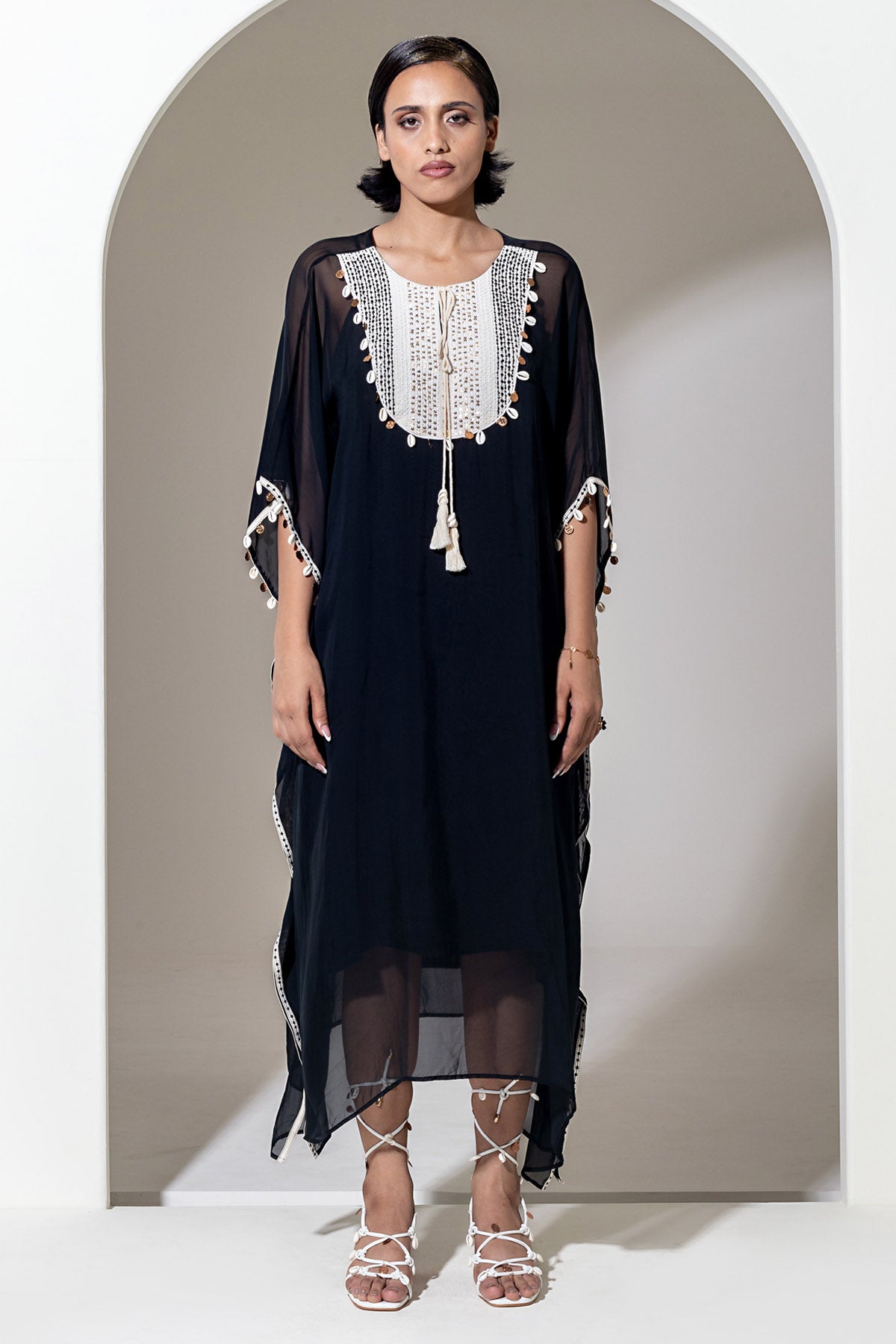 Black Organza Beaded Kaftan