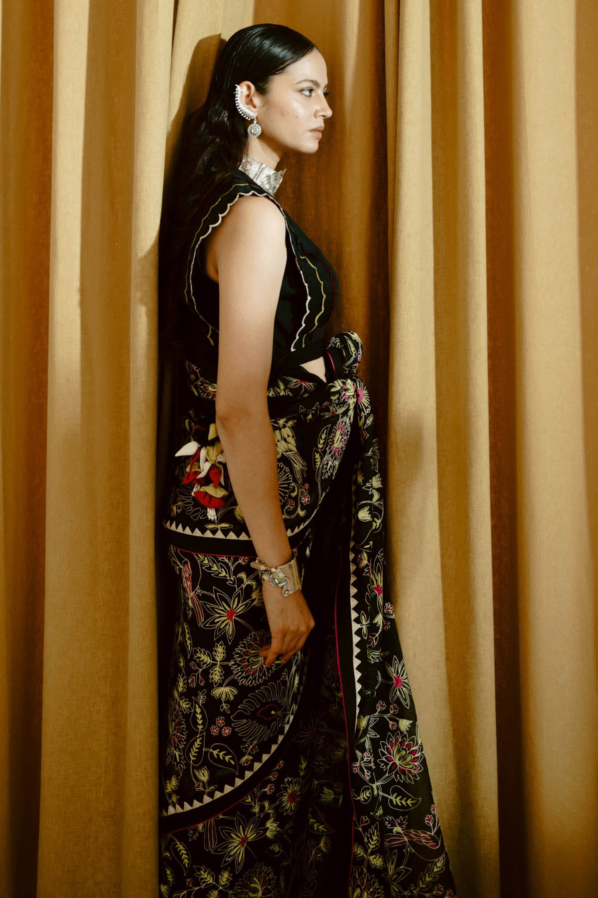 Black Organza Embroidered Saree