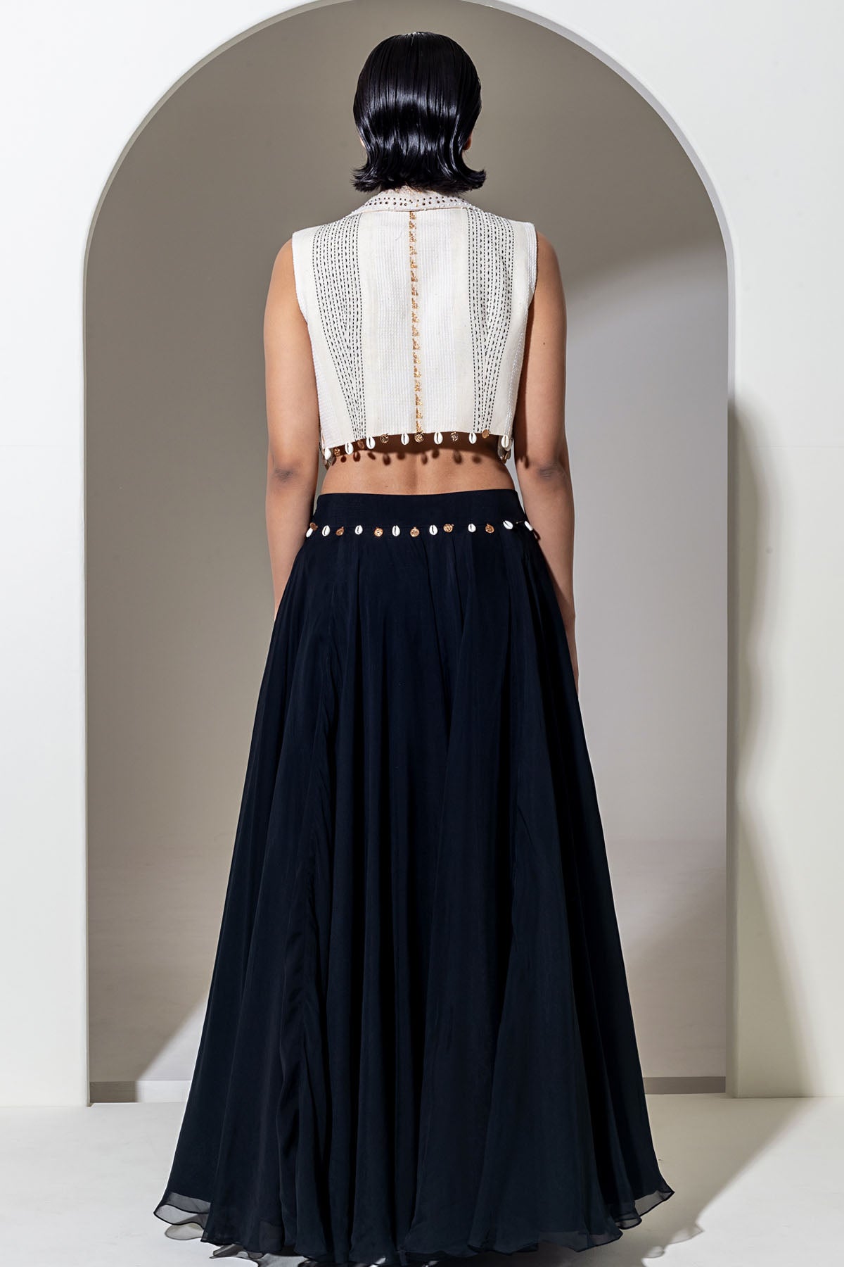 Black Organza Flared Skirt