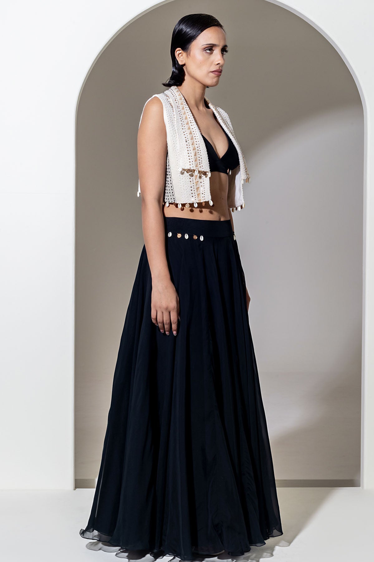 Black Organza Flared Skirt