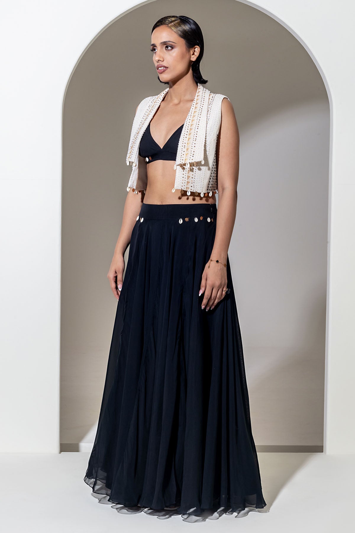 Black Organza Flared Skirt