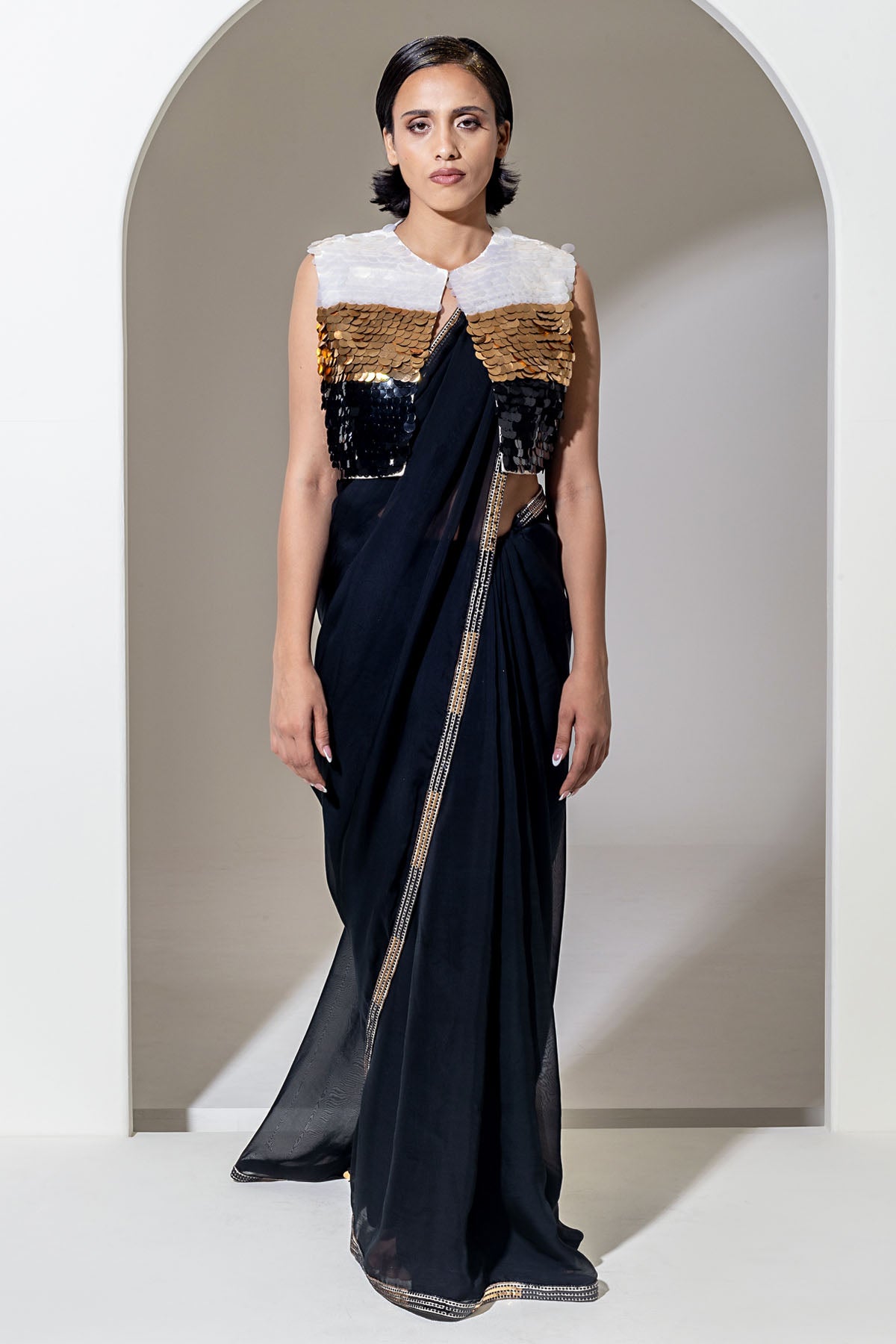 Black Organza Sequins Saree