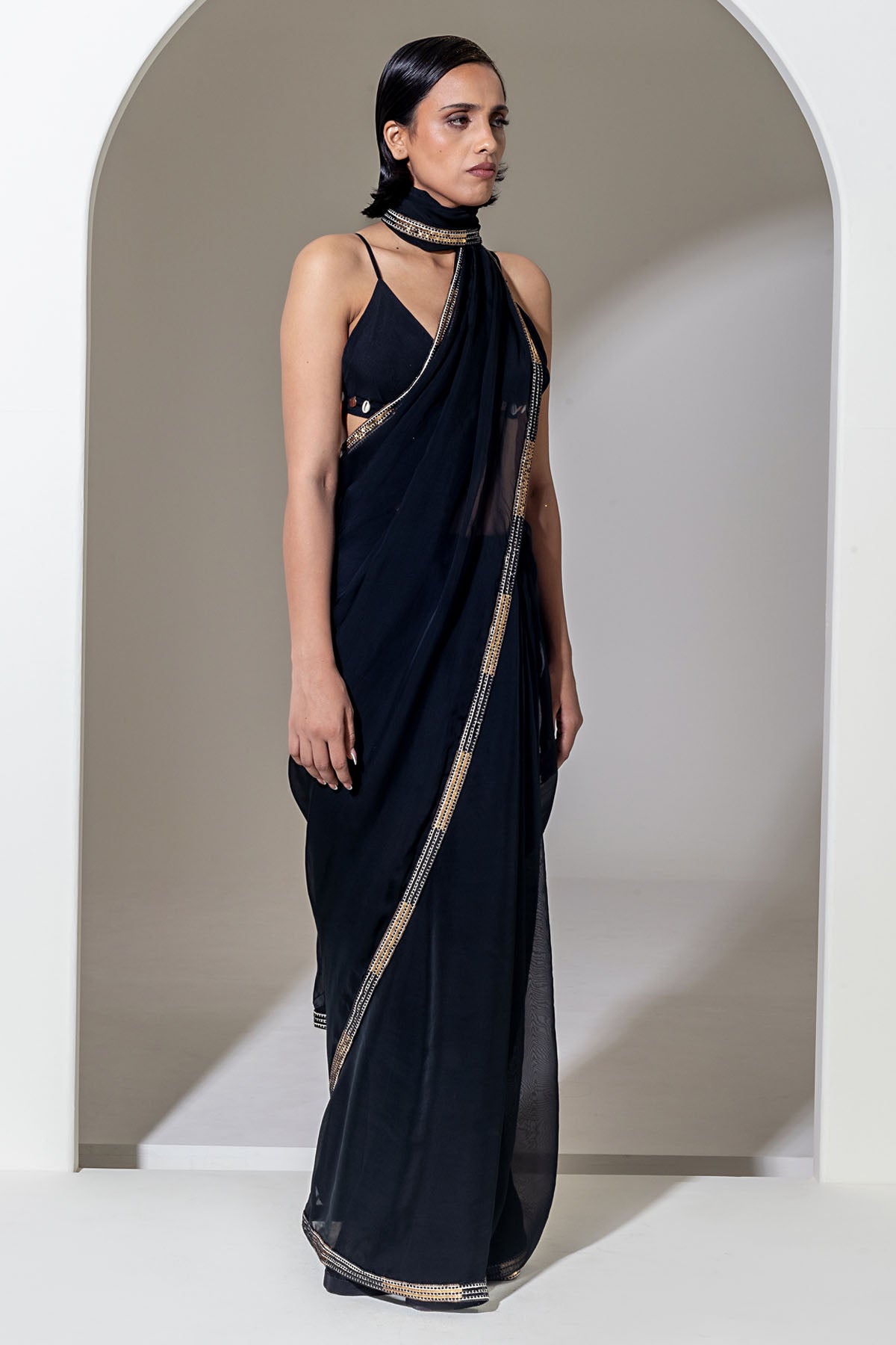 Black Organza Sequins Saree