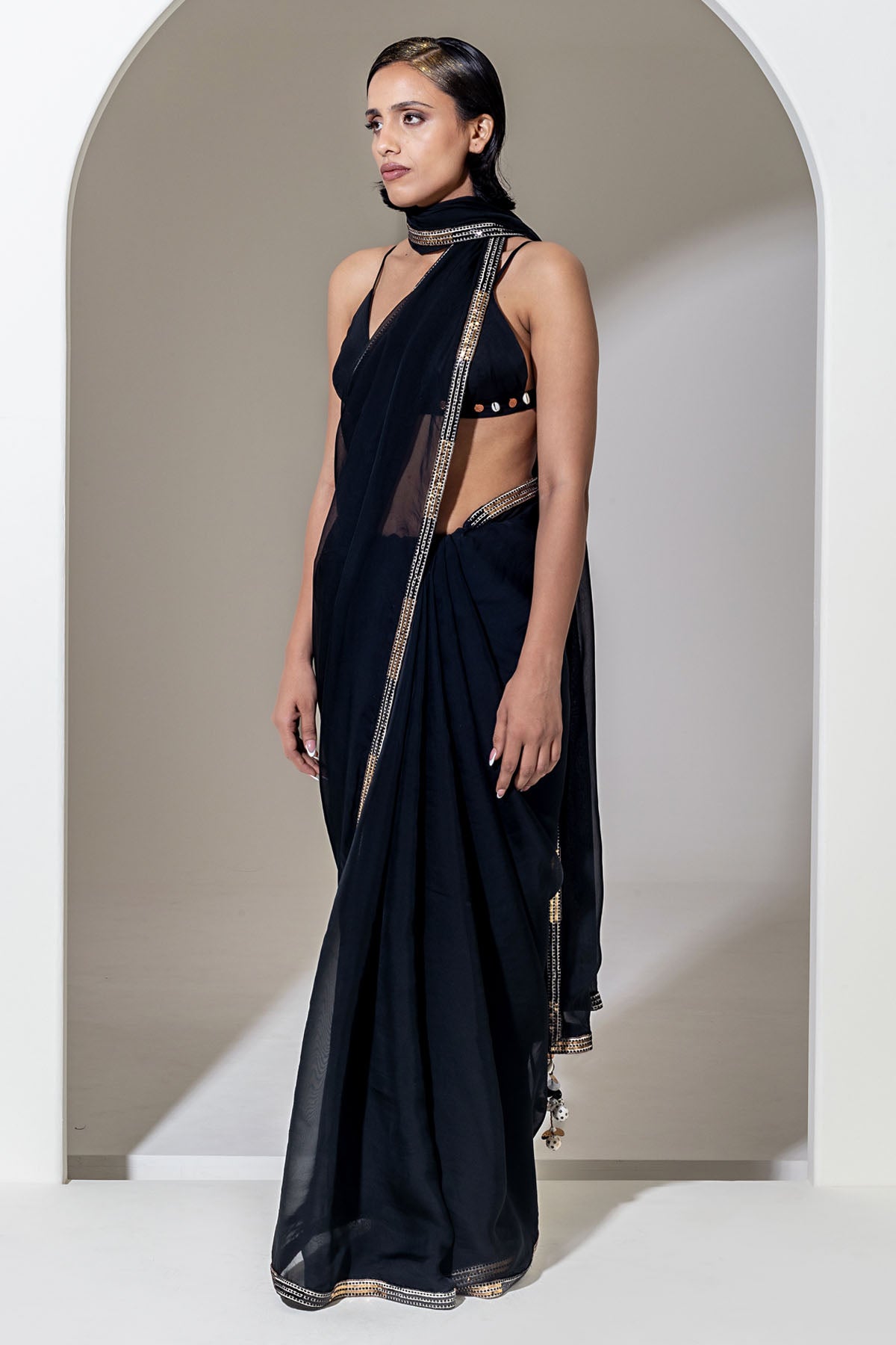 Black Organza Sequins Saree