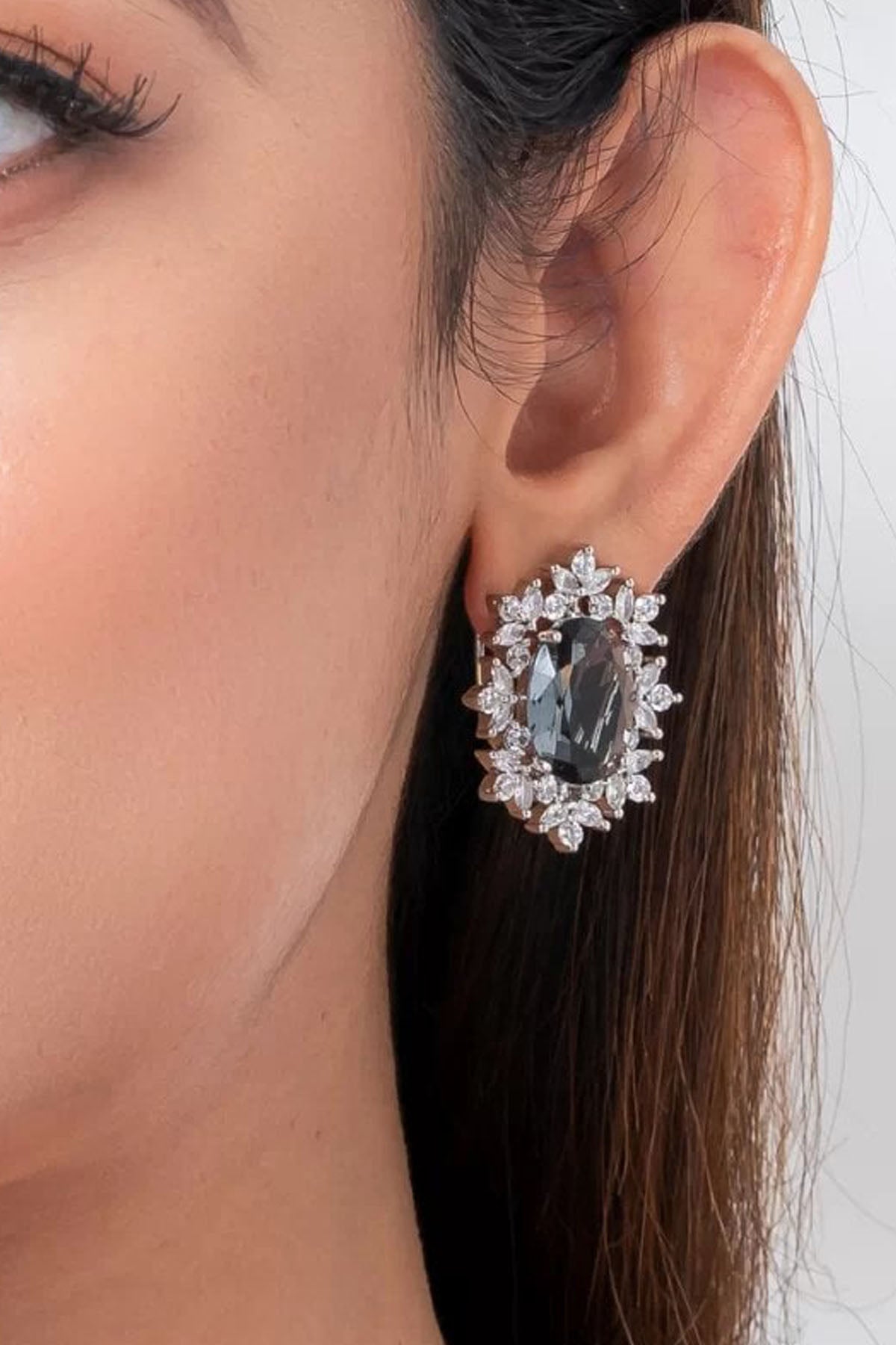 Black Oval Diamond Earrings
