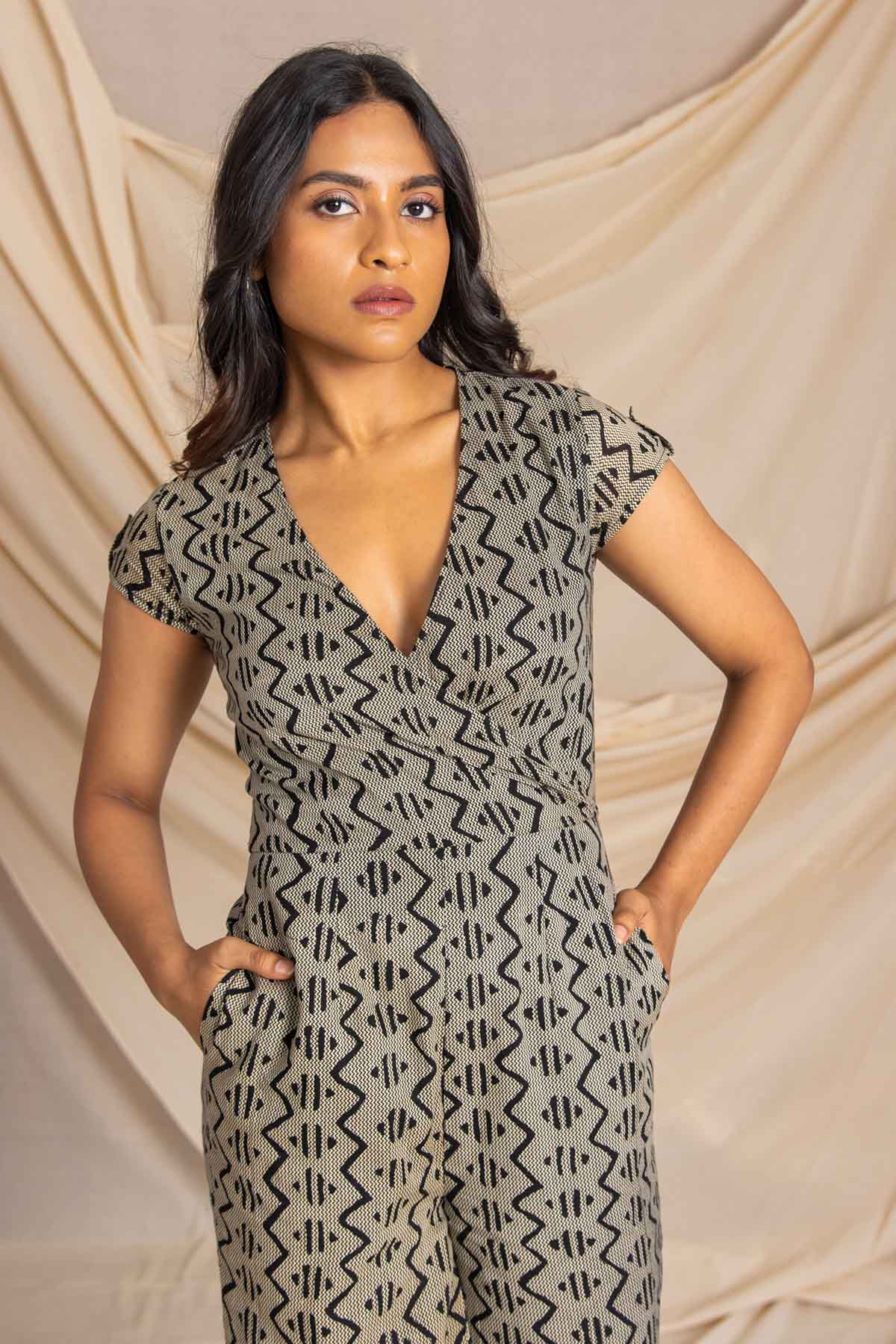 Black Overlapped Jumpsuit