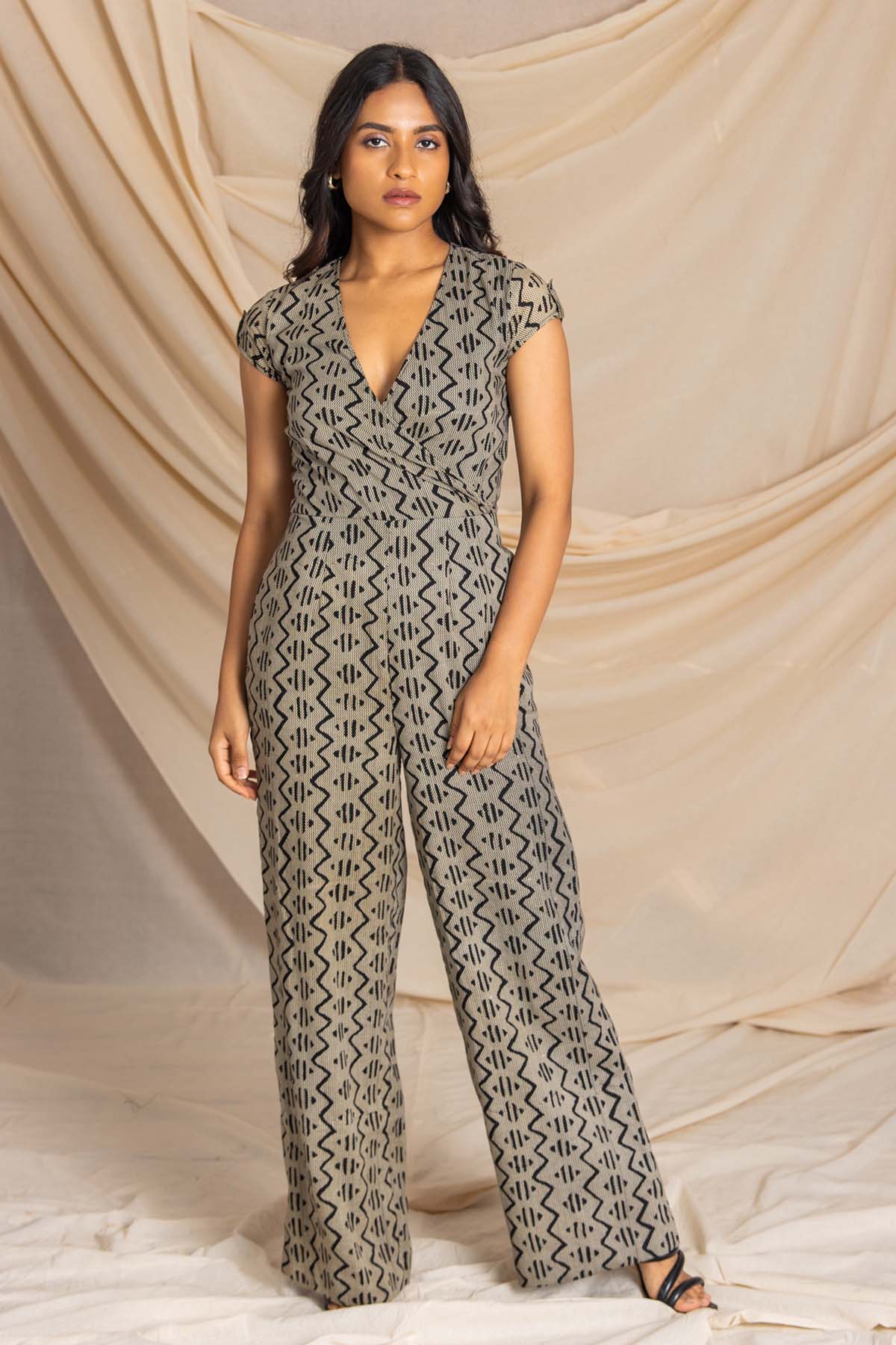 Black Overlapped Jumpsuit