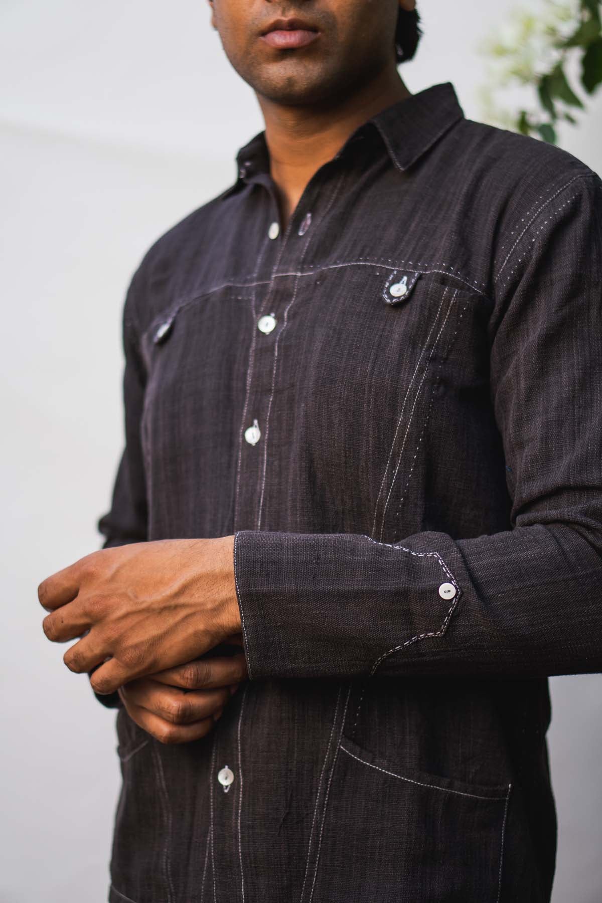 Black Panelled Cotton Shirt