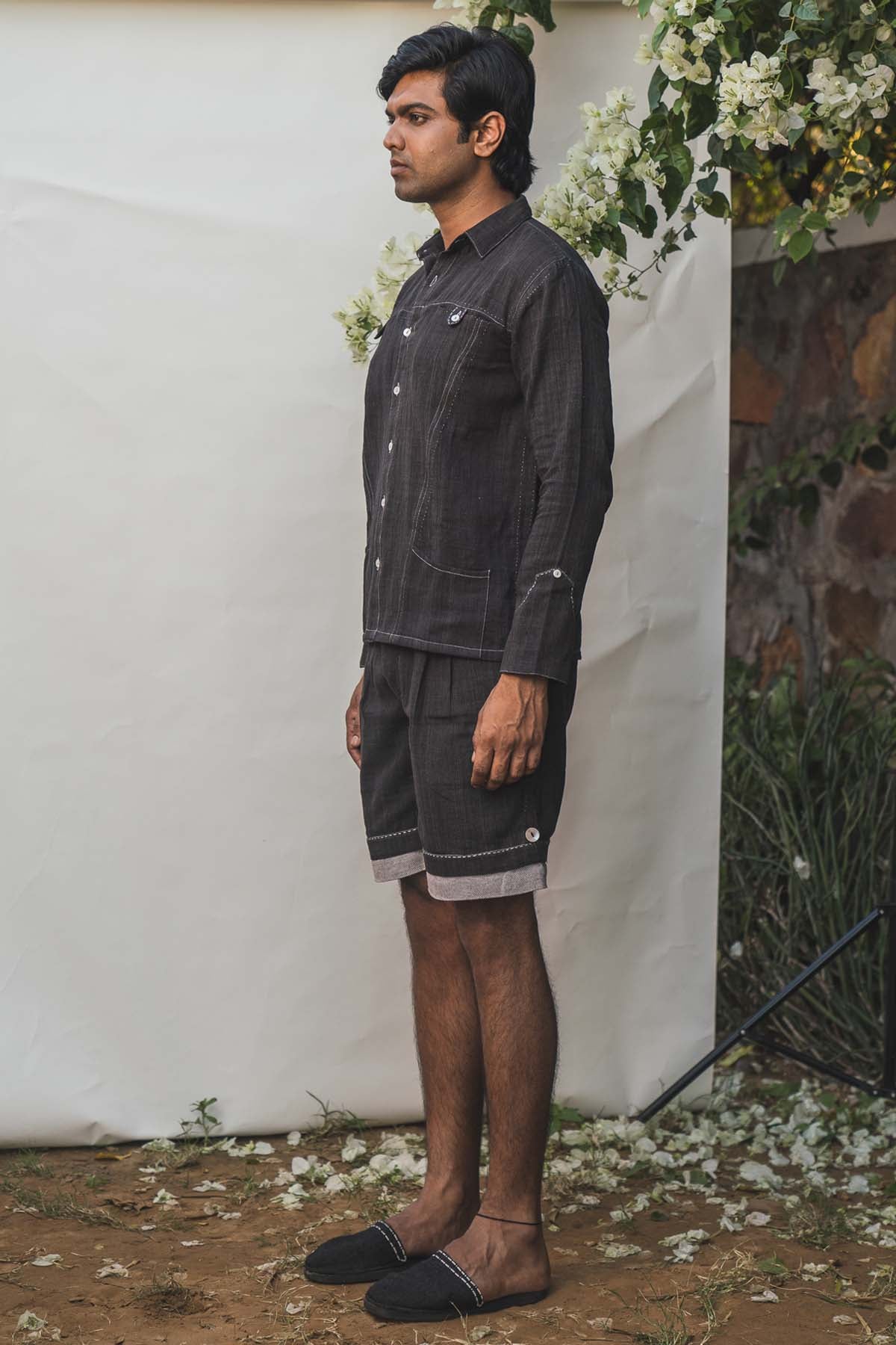 Black Panelled Cotton Shirt