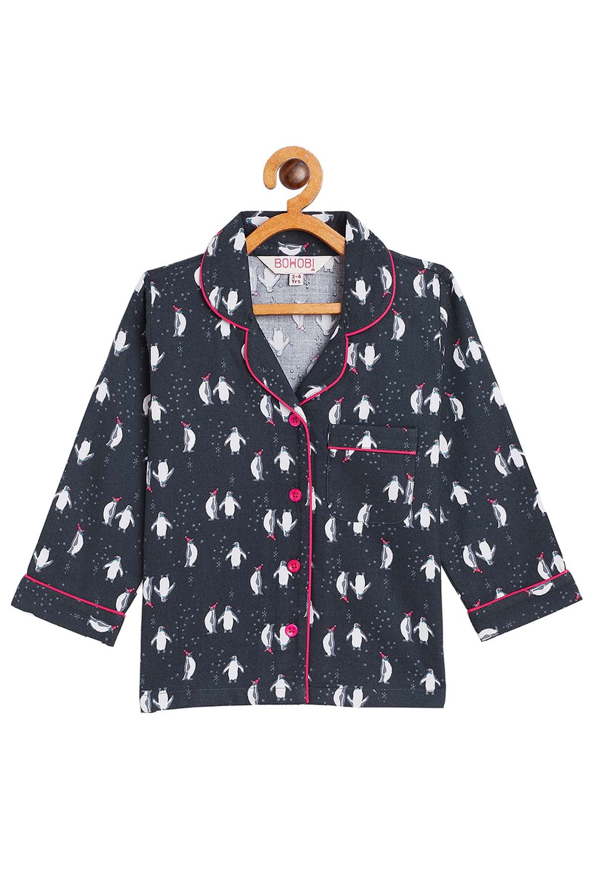 Black Penguin Print Sleepwear