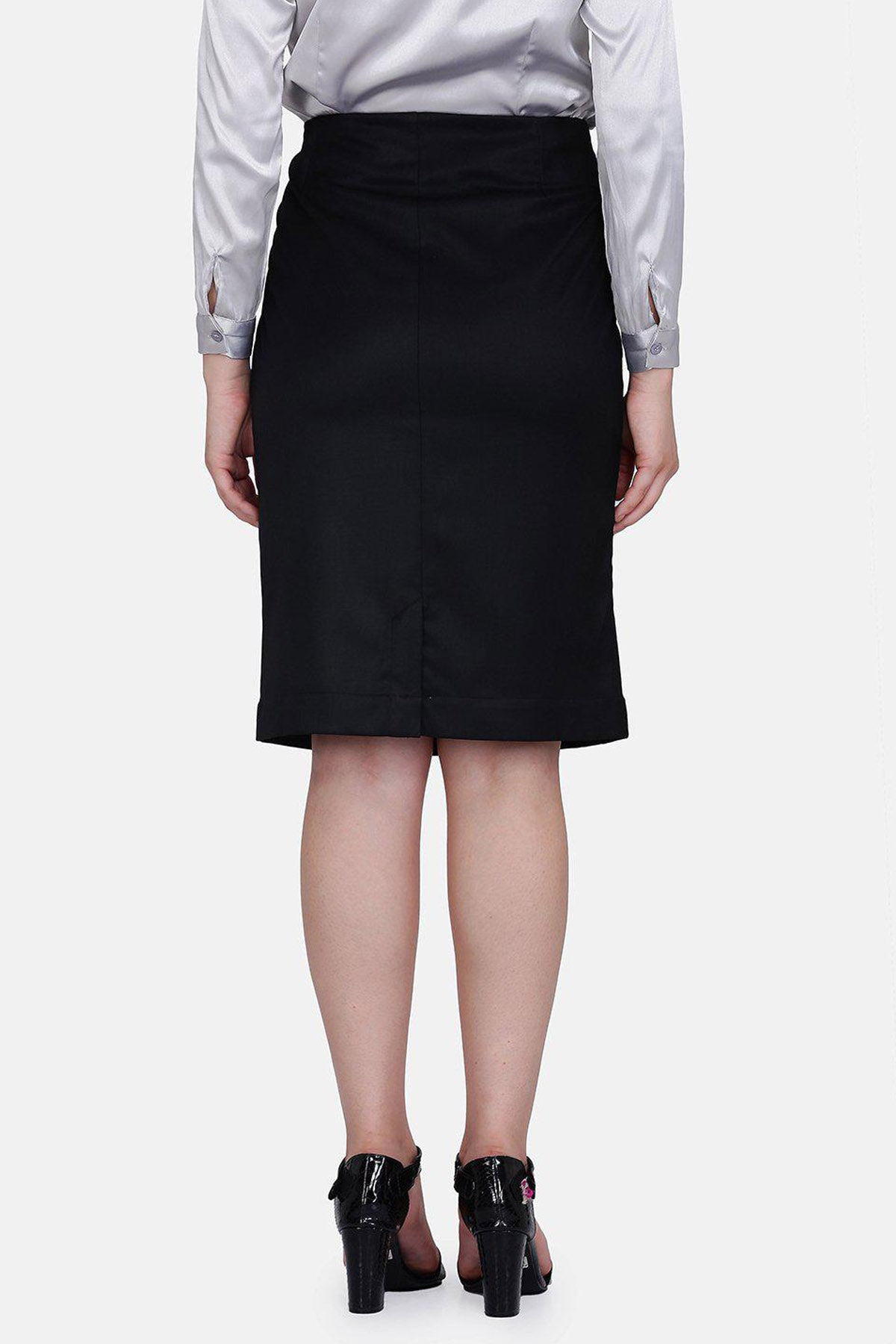 Black Poly Cotton Straight Skirt
