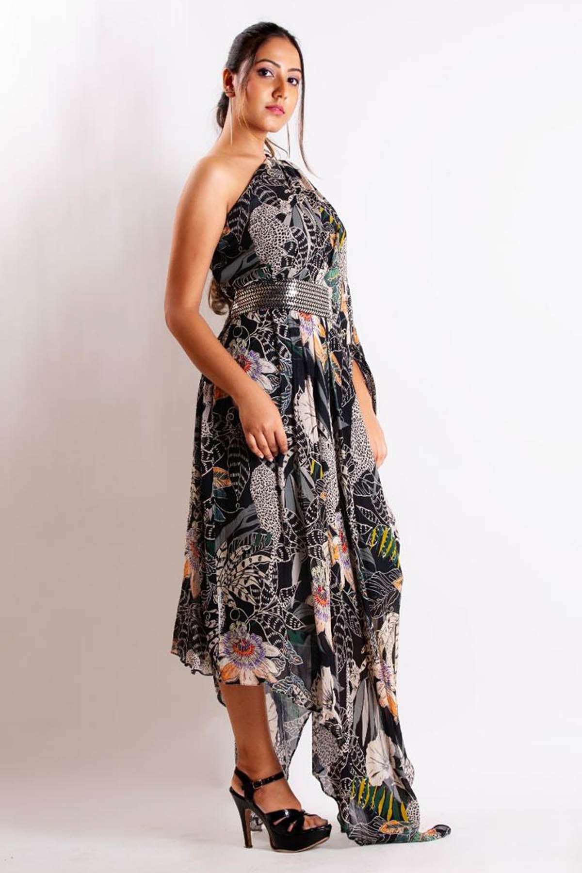 Black Print One Shoulder dress