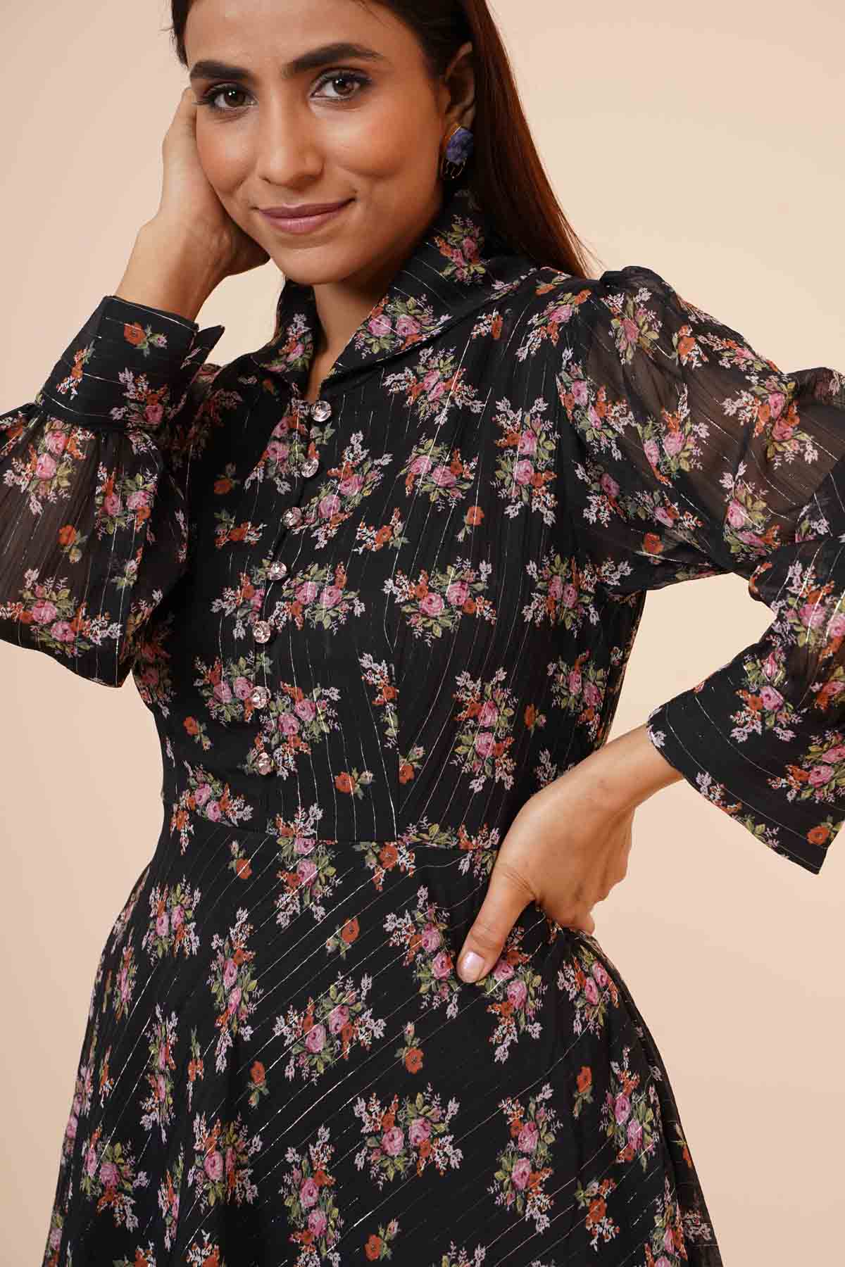 Black Printed Chiffon Dress