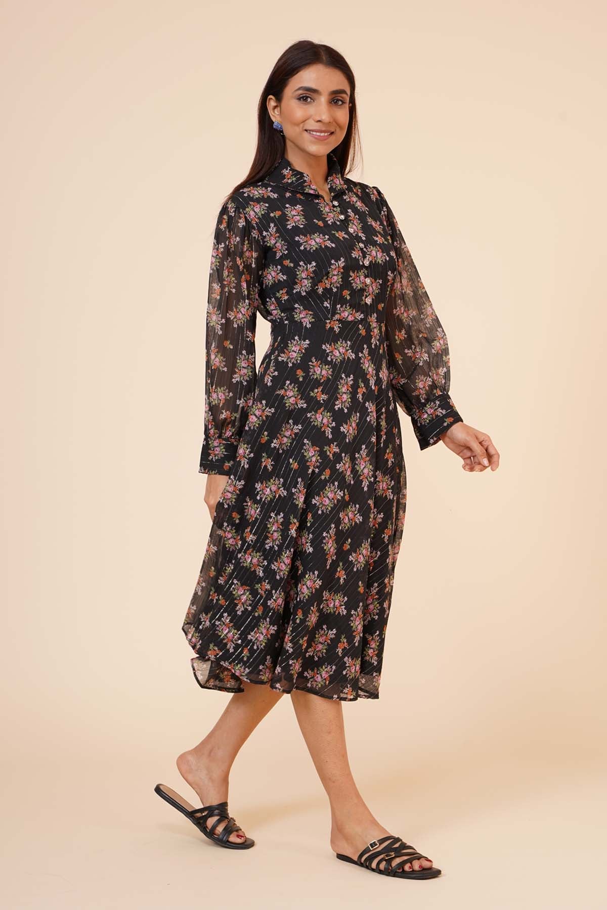 Black Printed Chiffon Dress