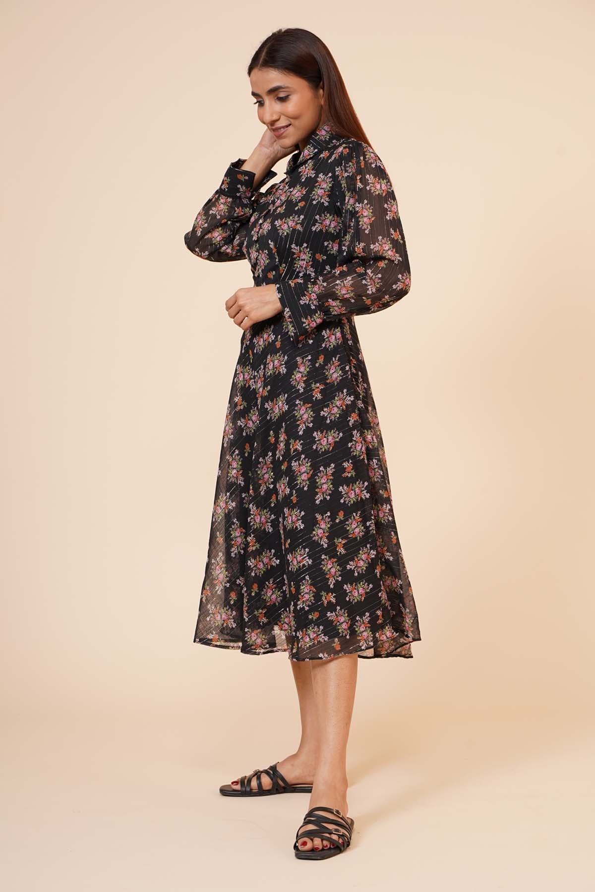 Black Printed Chiffon Dress