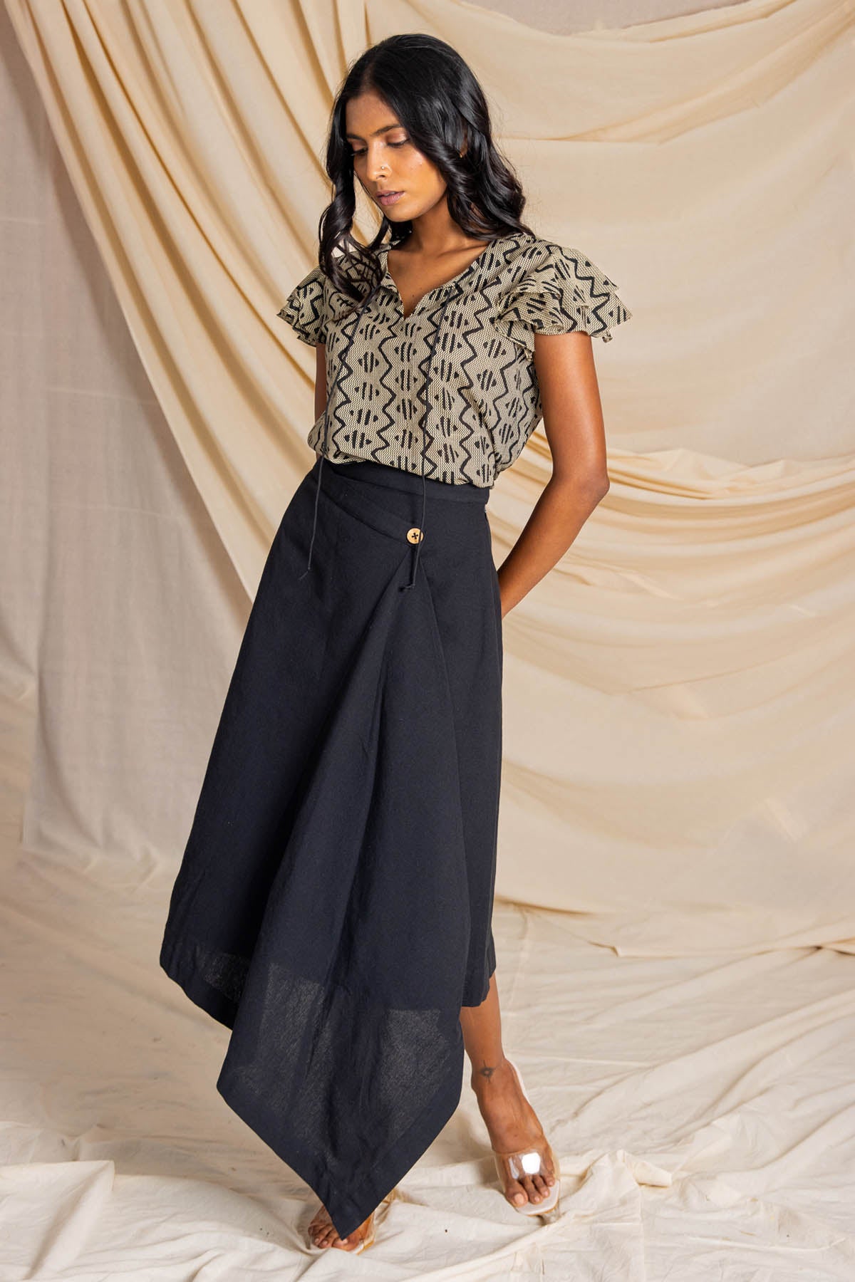 Black Printed Cotton Top