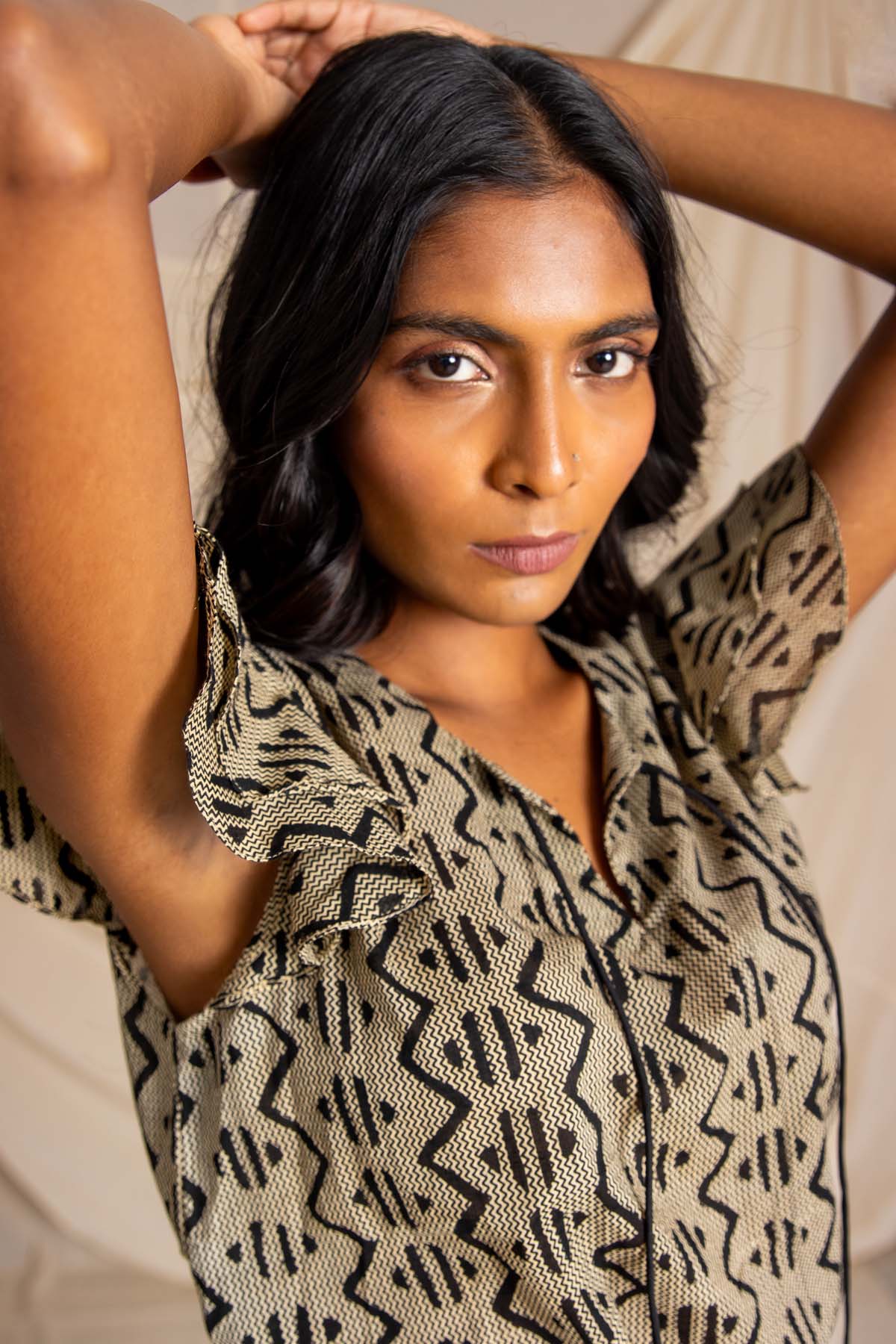 Black Printed Cotton Top