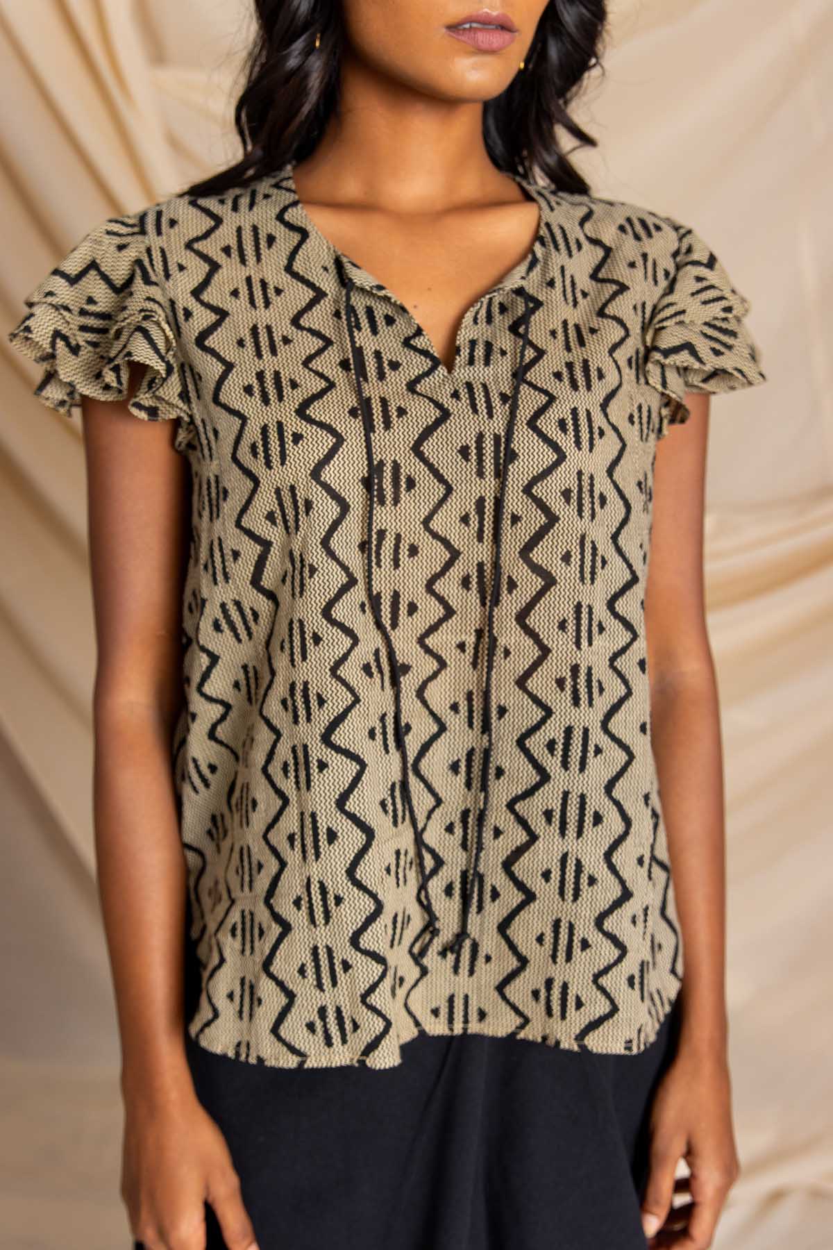 Black Printed Cotton Top