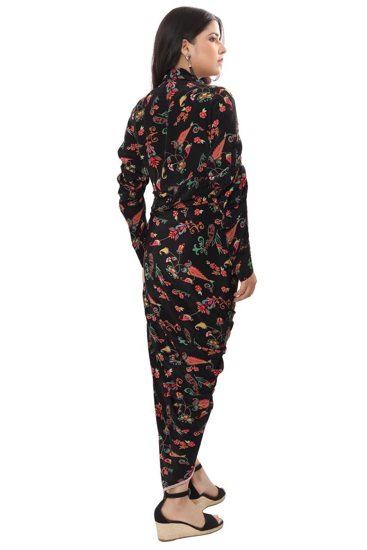 Black Printed Drape Dress