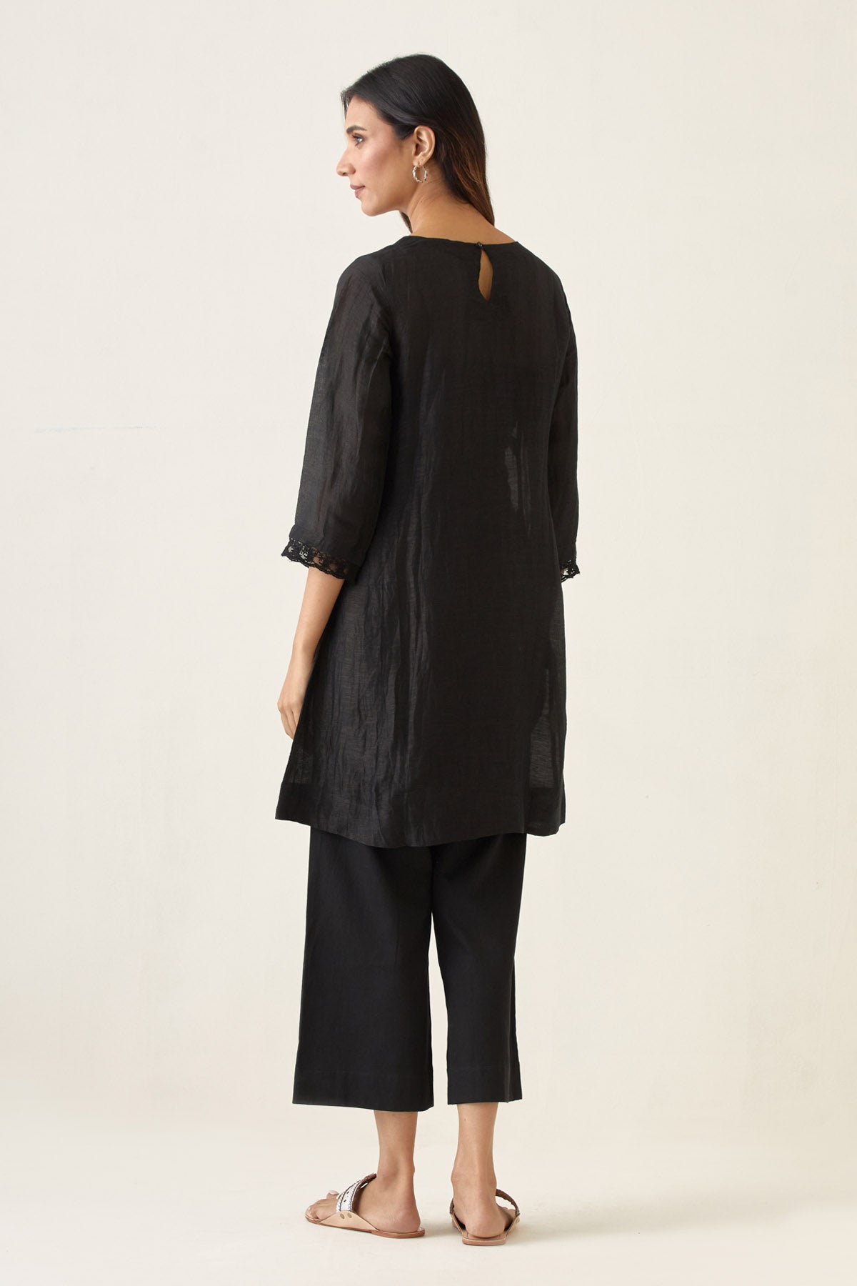 Black Pure Linen Silk Kurta Set
