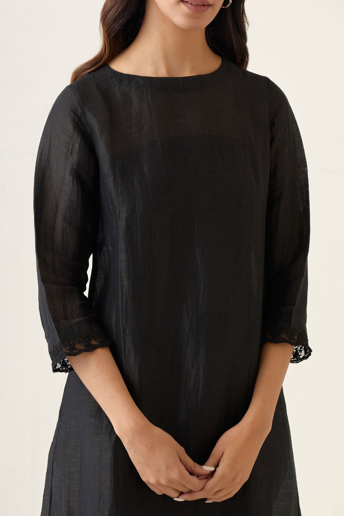 Black Pure Linen Silk Kurta Set